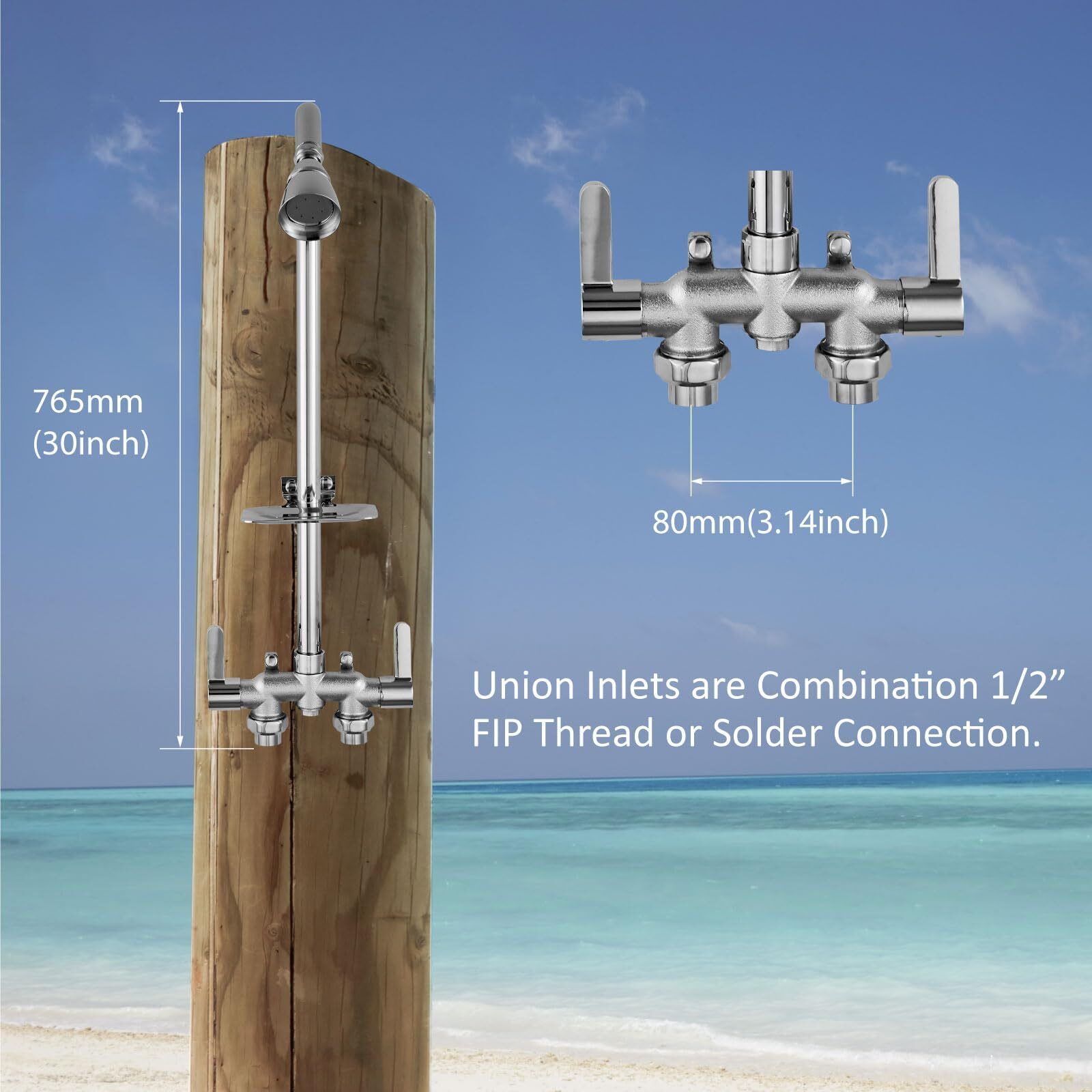 Aolemi Outdoor Shower Fixtures Outdoor Shower Kit Faucet System 3 Inch Center With Showerhead 2 Handle Exposed Shower With Brass Mix Valve Pipe Downward With Soap Dish Polish Chrome