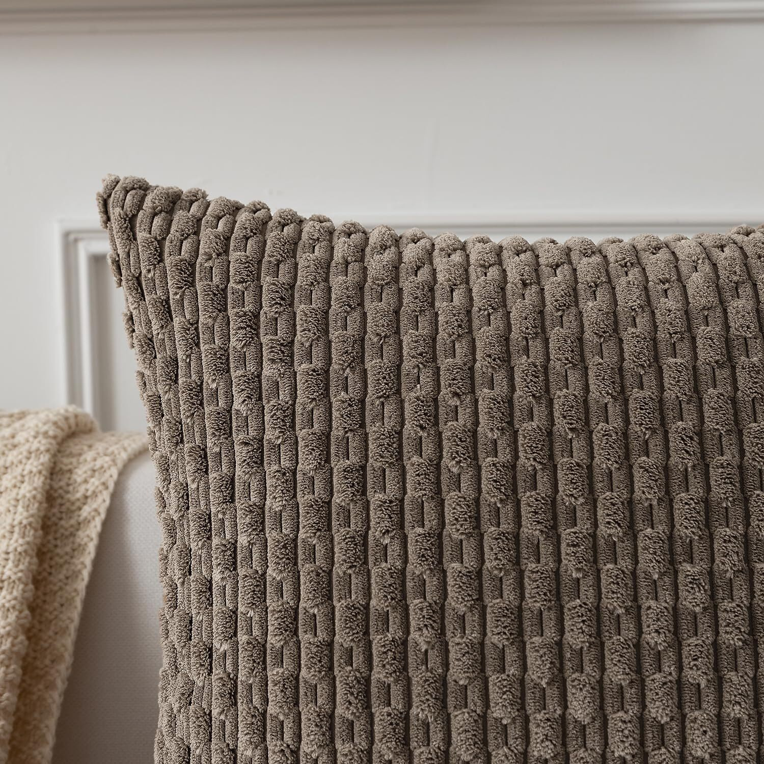 Kevin Textile Pack Of 2 Corduroy Decorative Throw Pillow Covers 18X18 Inch Soft Boho Striped Pillow Covers Modern Farmhouse Home Decor For Spring Sofa Living Room Couch Bed Light Brown