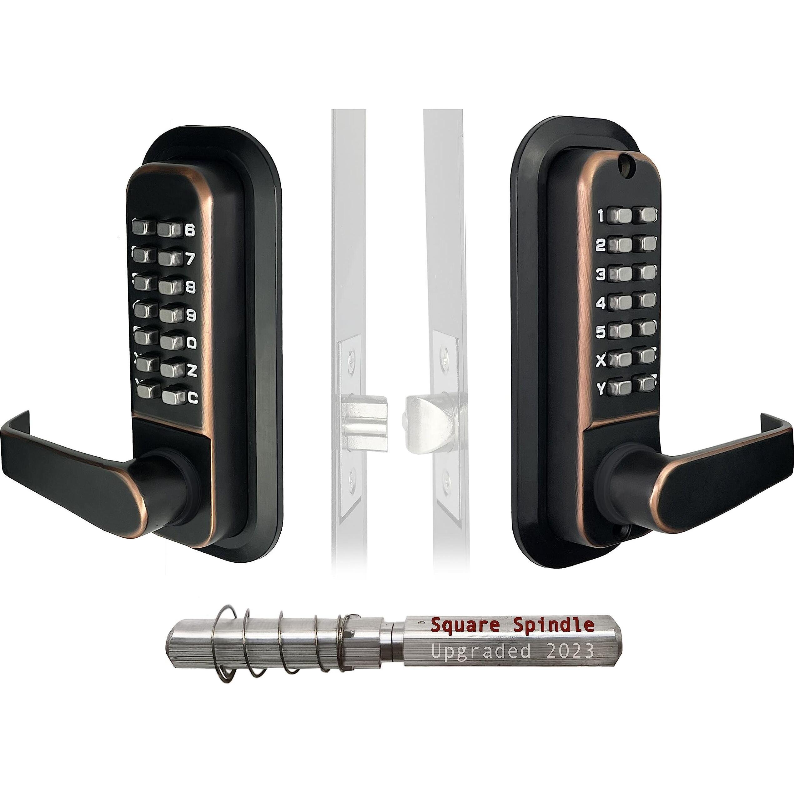 Jounjip Mechanical Keyless Combination Lever Handle Door Lock - [Square Spindle] Easier Install - (Oil-Rubbed Bronze) 2023 Upgrade Version