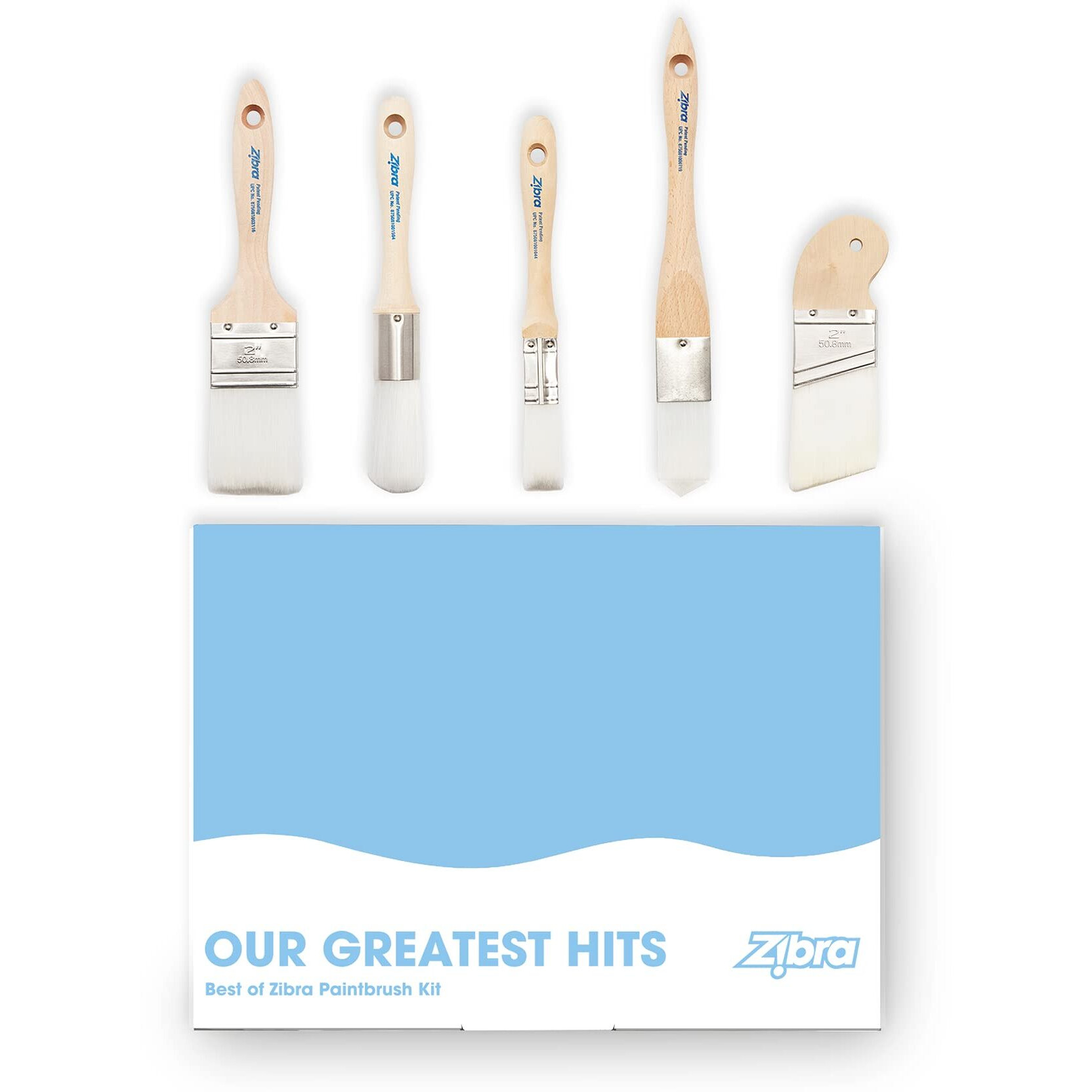 Zibra 5-Piece Diy Paint Brush Set With Detail And 2-Inch Paint Brushes For Walls  Trim And Furniture  White