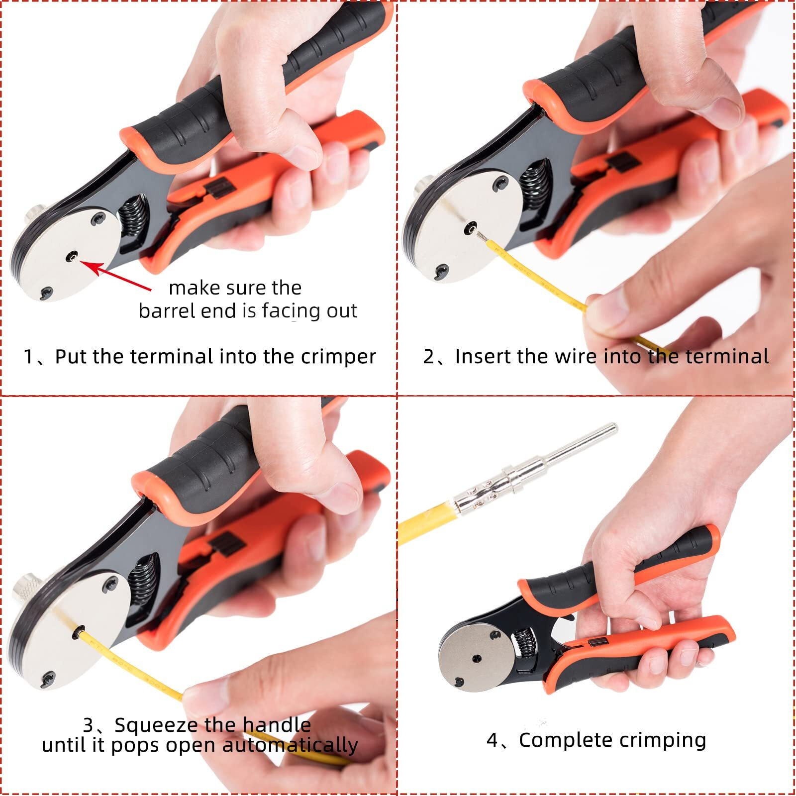 Gianneer Deutsch Crimp Tool Closed Barrel Crimper 4 Way Indent 8 Impression Type Pin Crimping Tool For Deutsch Connector 14  16  18 Awg