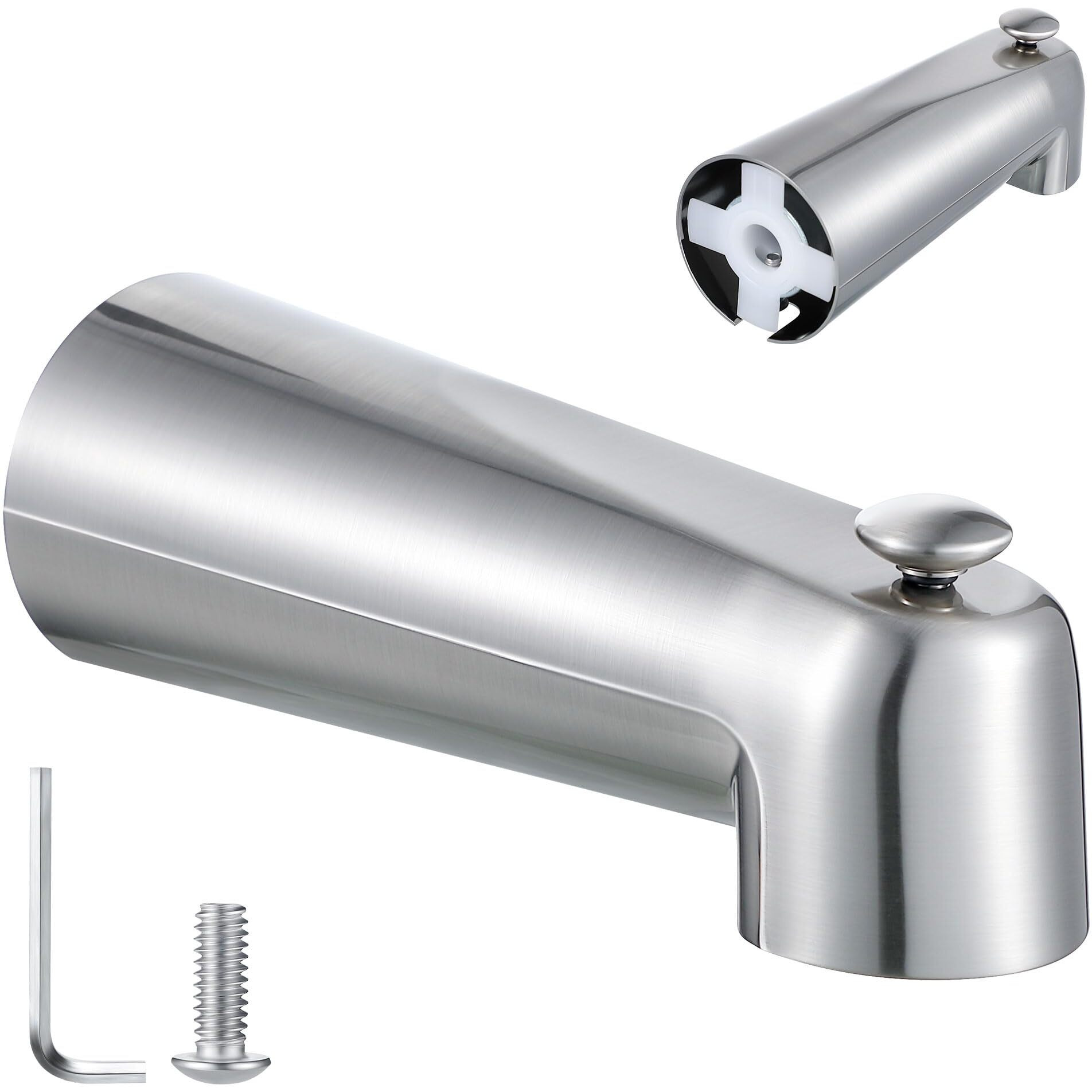 Enhon 7 Inch Slip On Tub Spout With Diverter  Compatible With Moen 3839/Moen 3853 Tub Spout  Tub Diverter Spout Fits 1/2"" Copper Water Tube(5/8"" Diameter)  5/32"" Hex Wrench (Brushed Nickel)