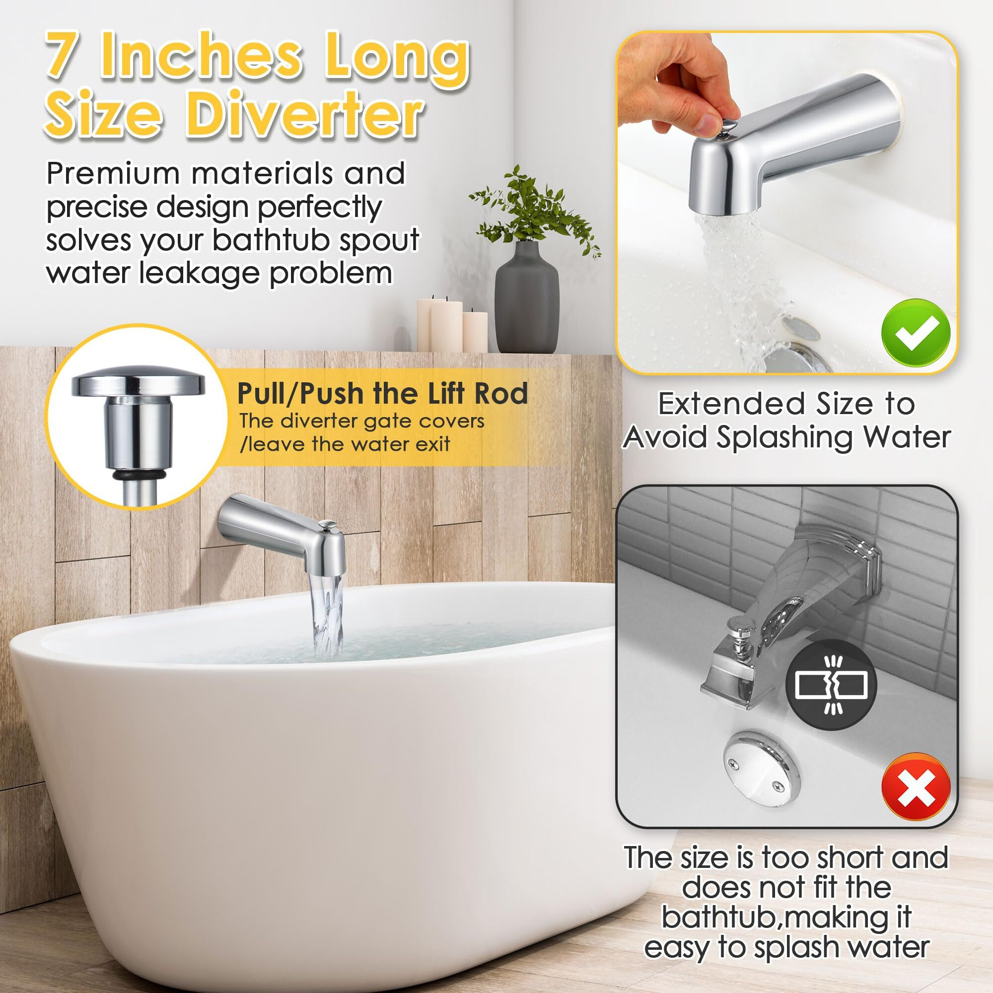 Enhon 7 Inch Slip On Tub Spout With Diverter  Compatible With Moen 3839/Moen 3853 Tub Spout  Tub Diverter Spout Fits 1/2"" Copper Water Tube(5/8"" Diameter)  5/32"" Hex Wrench (Brushed Nickel)