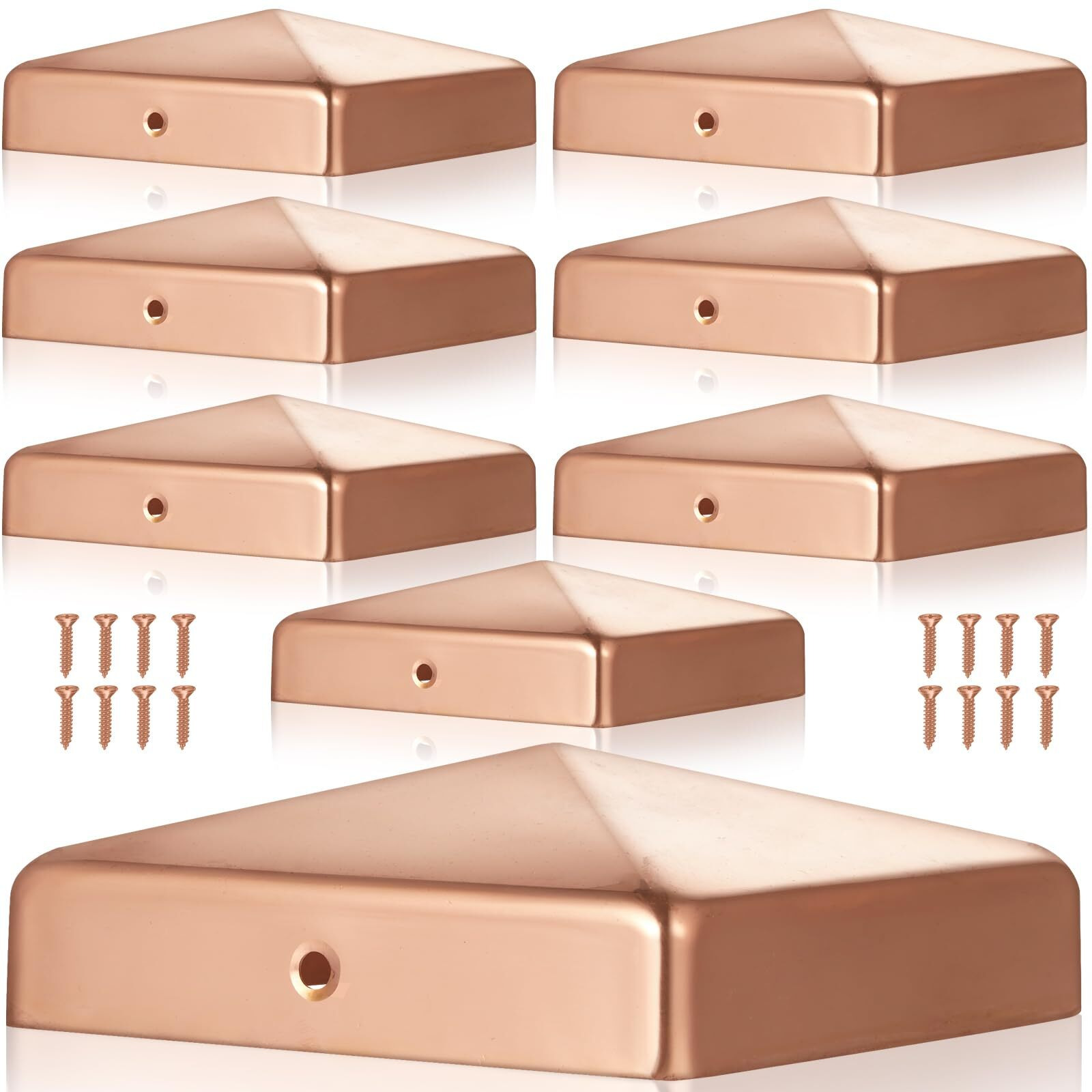 Tandefio 8 Pcs 4X4 Solid Copper Post Cap Fence Post Caps Pyramid Decking Caps With Screw For 4X4 (Actual 3.5X3.5'') Metal Wood Cedar Fence Deck Corridors Mailbox Posts End Cover