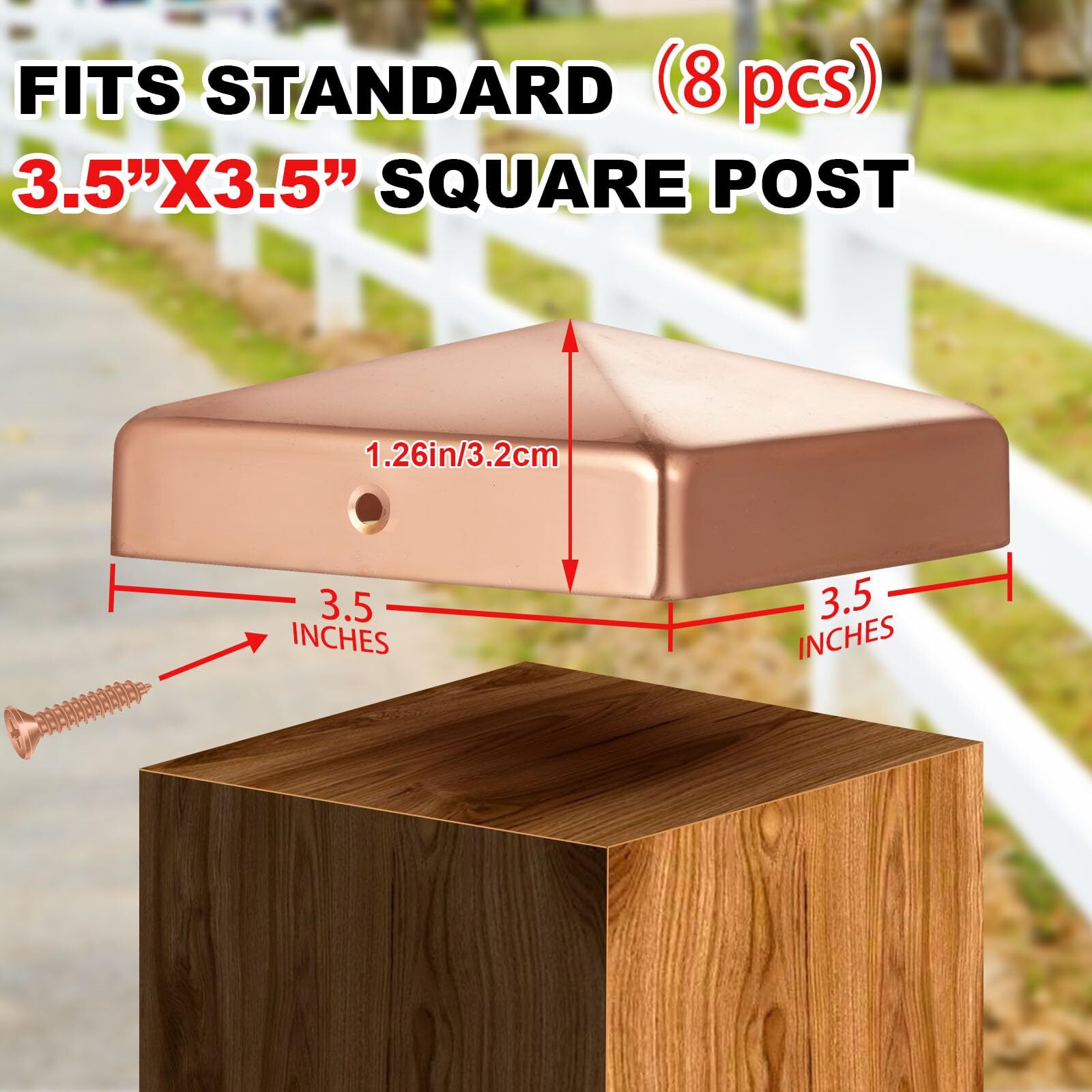 Tandefio 8 Pcs 4X4 Solid Copper Post Cap Fence Post Caps Pyramid Decking Caps With Screw For 4X4 (Actual 3.5X3.5'') Metal Wood Cedar Fence Deck Corridors Mailbox Posts End Cover