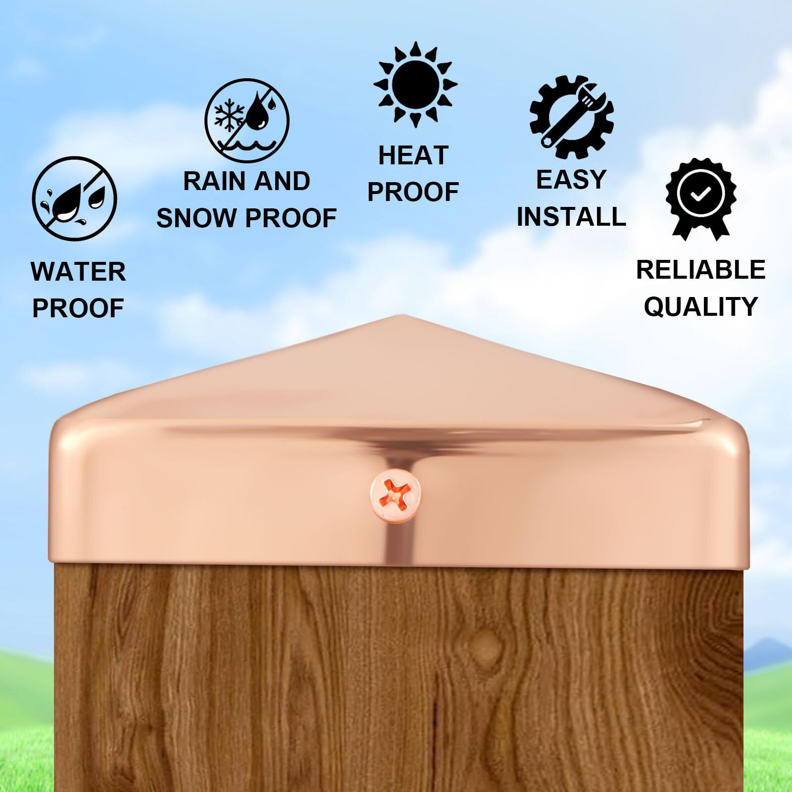 Tandefio 8 Pcs 4X4 Solid Copper Post Cap Fence Post Caps Pyramid Decking Caps With Screw For 4X4 (Actual 3.5X3.5'') Metal Wood Cedar Fence Deck Corridors Mailbox Posts End Cover