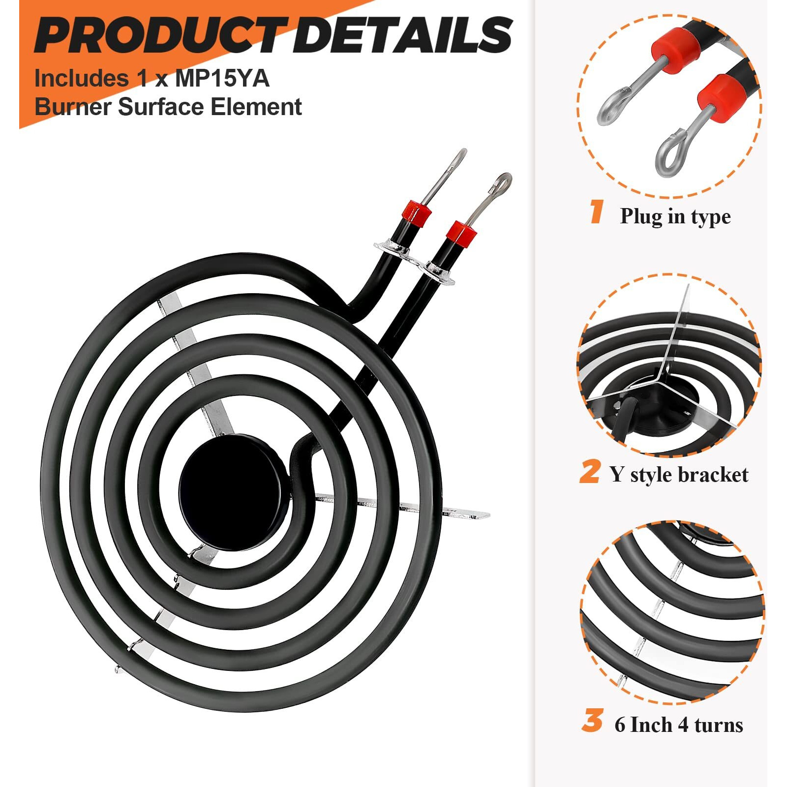 660532 Mp15Ya Electric Range Burner Element 6 Inch 1500W 4 Turns Surface Element Replacement For Whirlpool Kenmore Ranges Replacement Burners Wfc310S0Ak  Rf110Axsq3  Kf330Add1 Ffef3011Lwd Etc.