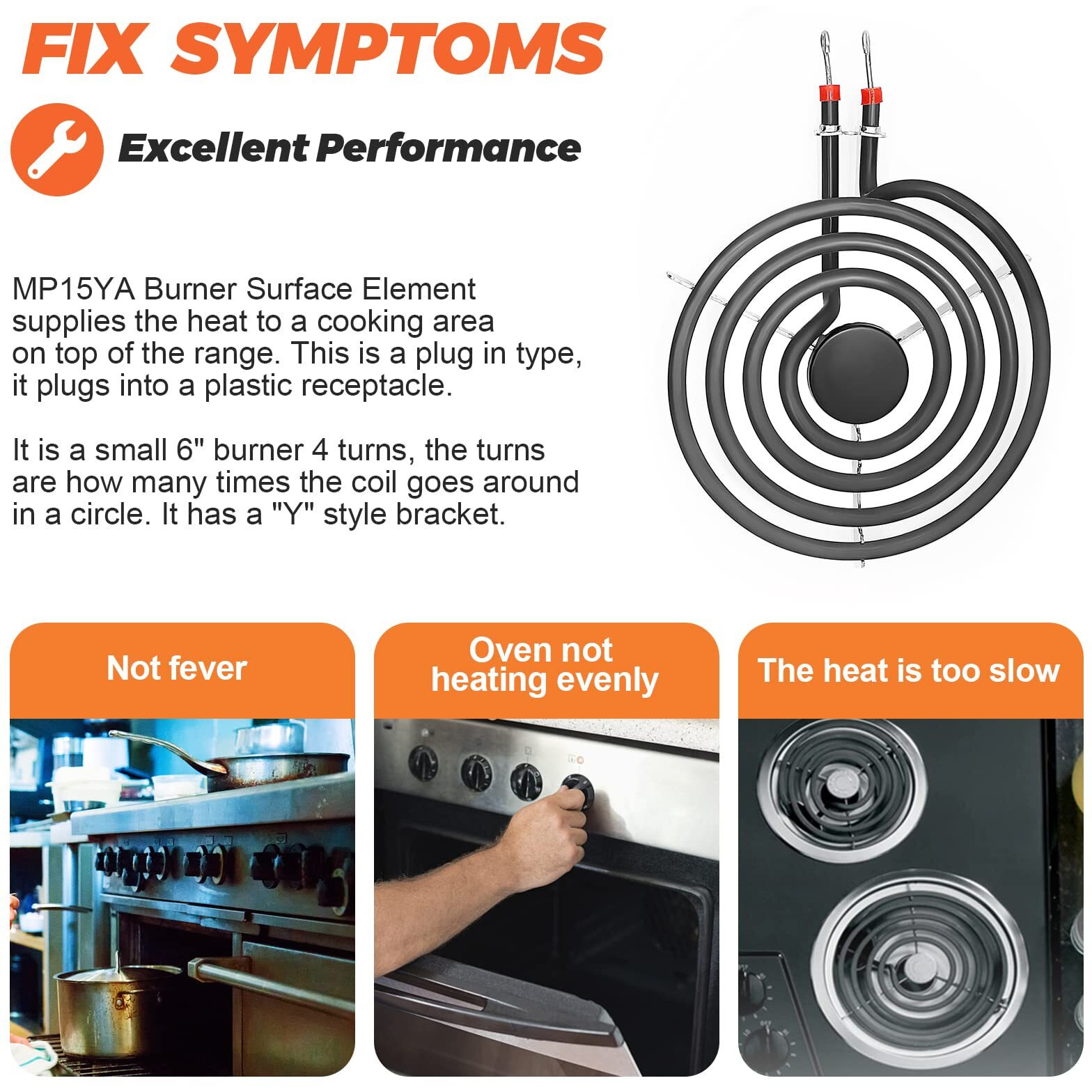 660532 Mp15Ya Electric Range Burner Element 6 Inch 1500W 4 Turns Surface Element Replacement For Whirlpool Kenmore Ranges Replacement Burners Wfc310S0Ak  Rf110Axsq3  Kf330Add1 Ffef3011Lwd Etc.