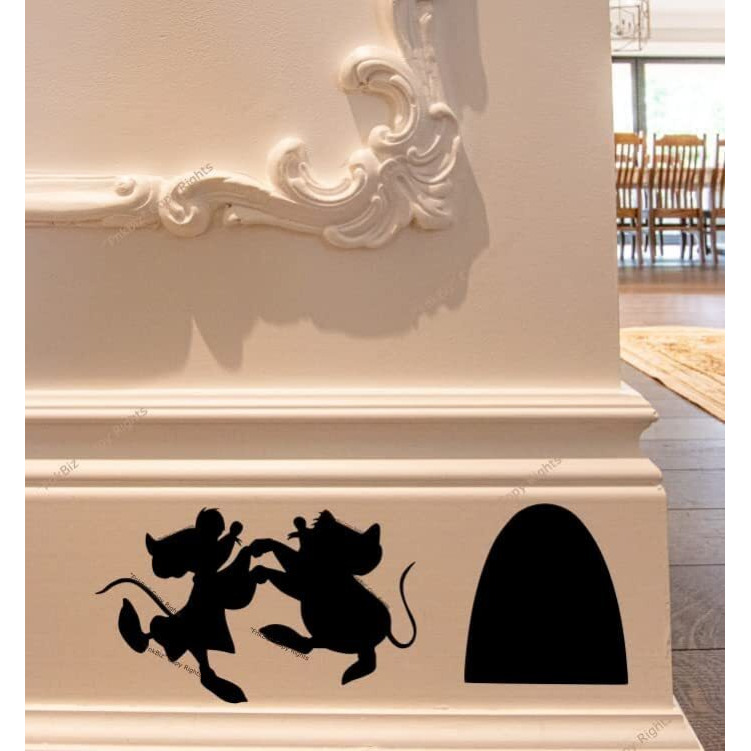 Fnkbiz Jaq And Gus Wall Decal Mouse Hole Baseboard Sticker Mouse Hole Wall Decal 7 X 3 | Black | Set Of 02 Decals