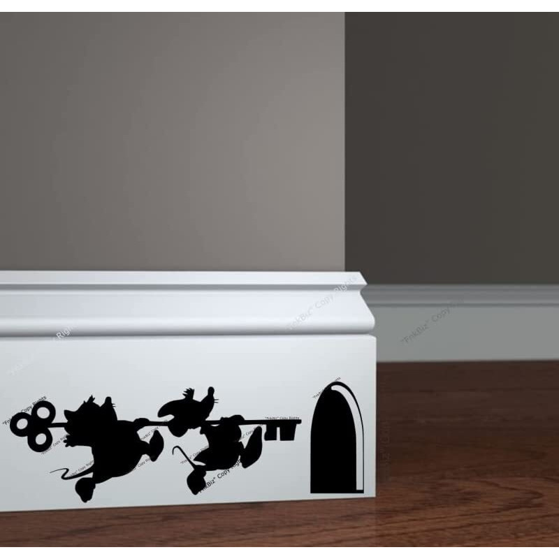 Fnkbiz Jaq And Gus Wall Decal Mouse Hole Baseboard Sticker Mouse Hole Wall Decal 7 X 3 | Black | Set Of 02 Decals