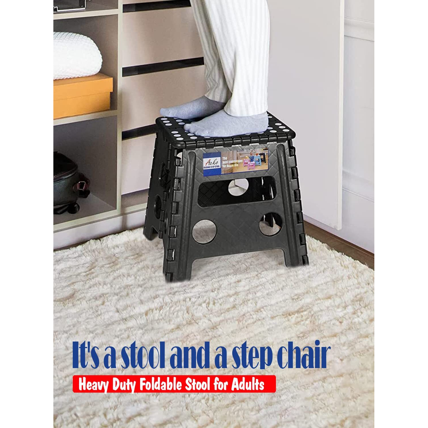 Acko Folding Step Stool 13 Inch Heavy Duty Plastic Foldable Step Stool For Kids And Adults  Small Collapsible Fold Up Stepping Stool 1 Pack