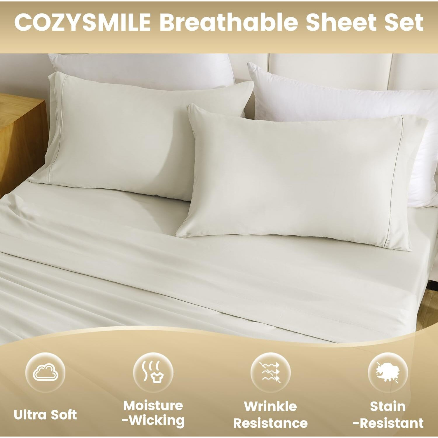 Silky Soft Queen Sheet Set - Luxury 4 Piece Breathable Cooling Sheets For Queen Size Bed  16"" Deep Pocket Easy Care Wrinkle Free Bedding Sheet And Pillowcase Set  Ivory