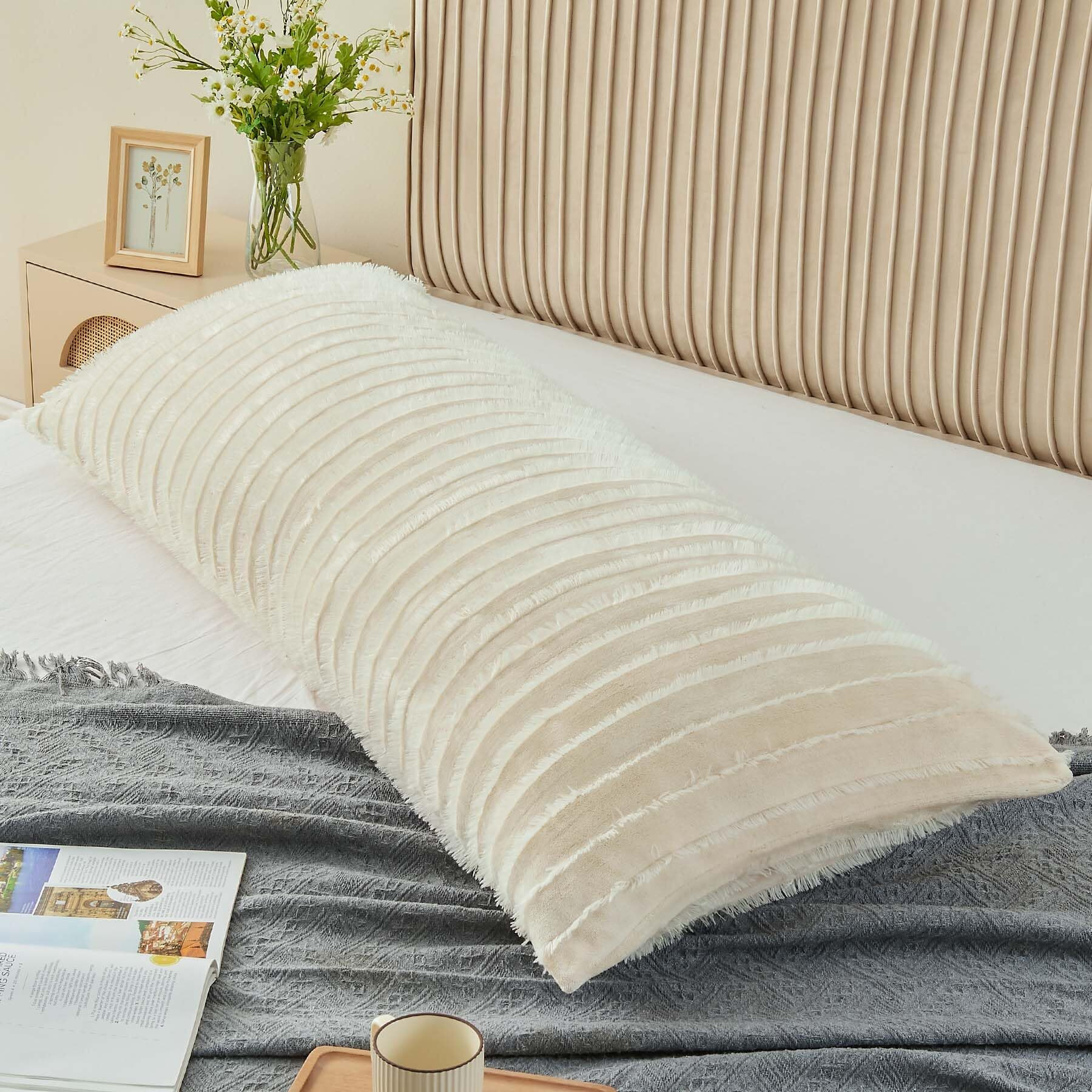 Bedelite Body Pillow Cover With Zipper Closure  Decorative Boho Fleece Body Pillow Case Cover 20 X 54 Inches  Luxury Fluffy Plush Long Body Pillow Pillowcase For Fall And Winter(Beige-Boho)