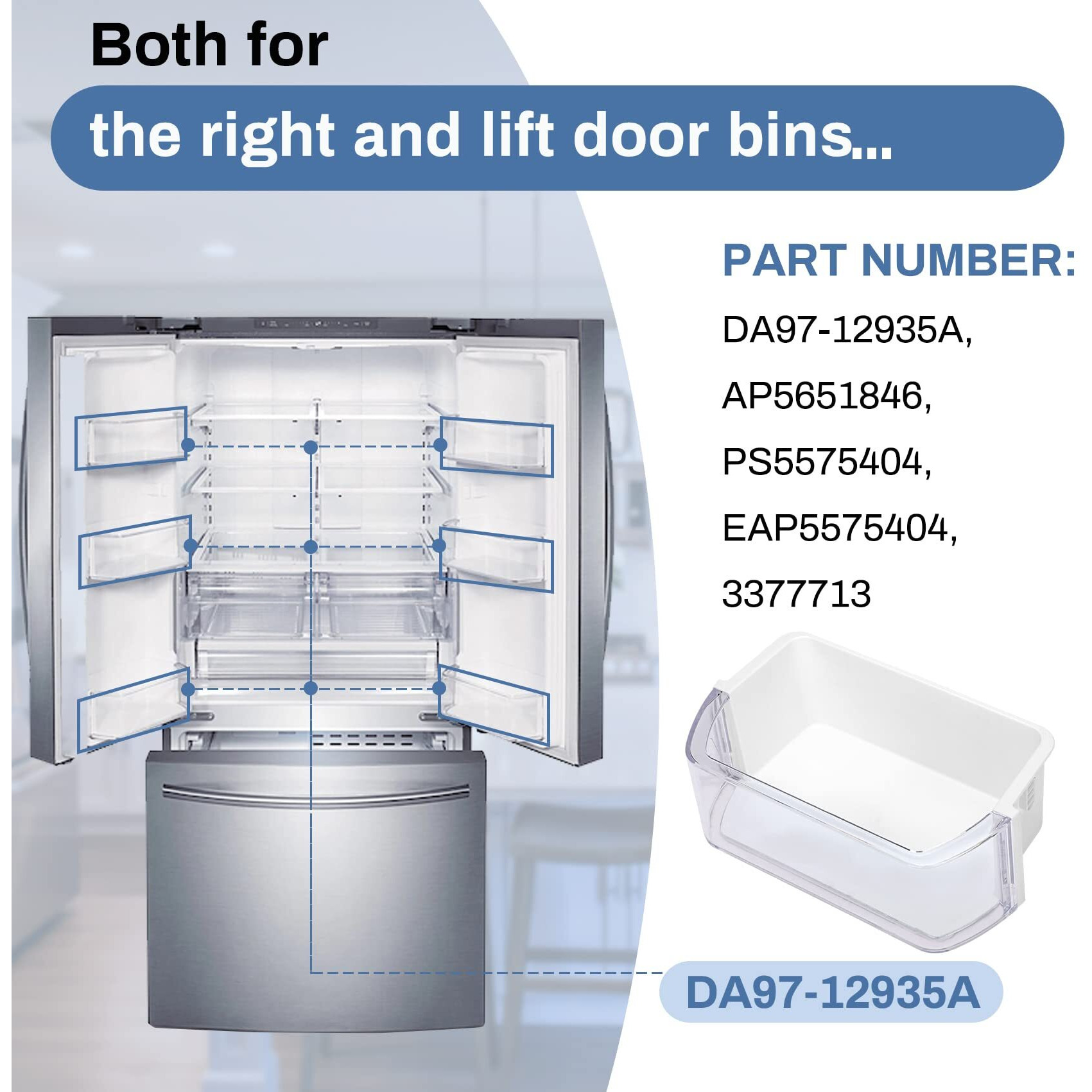 Da97-12935A Door Bin  Rf220Nctasr Door Shelf Compatible With Samsung(Both Left And Right) Rf220Nctasg  Rf220Nctaww  Rf220Nctasp  Rf221Nctasp  Rf221Nctasr Etc Refrigerator  Replaces Ap5651846