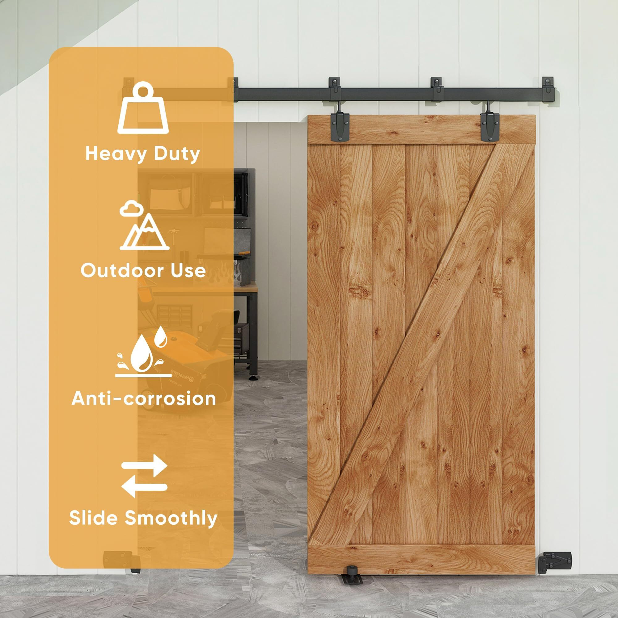 Jubest 8Ft Box Rail Exterior Barn Door Hardware Kit  Black Heavy Duty Sliding Barn Door Hardware  Wall Mount Barn Door Hardware (Doors Not Include)