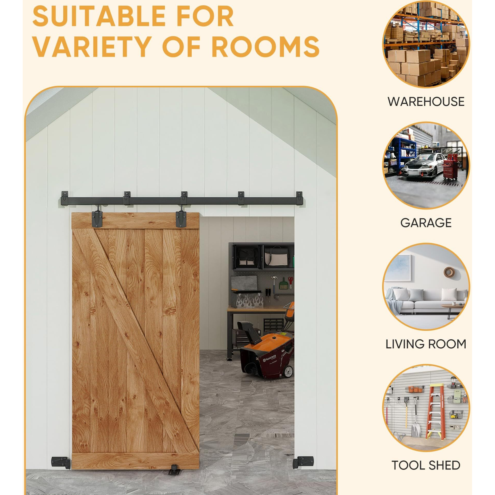 Jubest 8Ft Box Rail Exterior Barn Door Hardware Kit  Black Heavy Duty Sliding Barn Door Hardware  Wall Mount Barn Door Hardware (Doors Not Include)