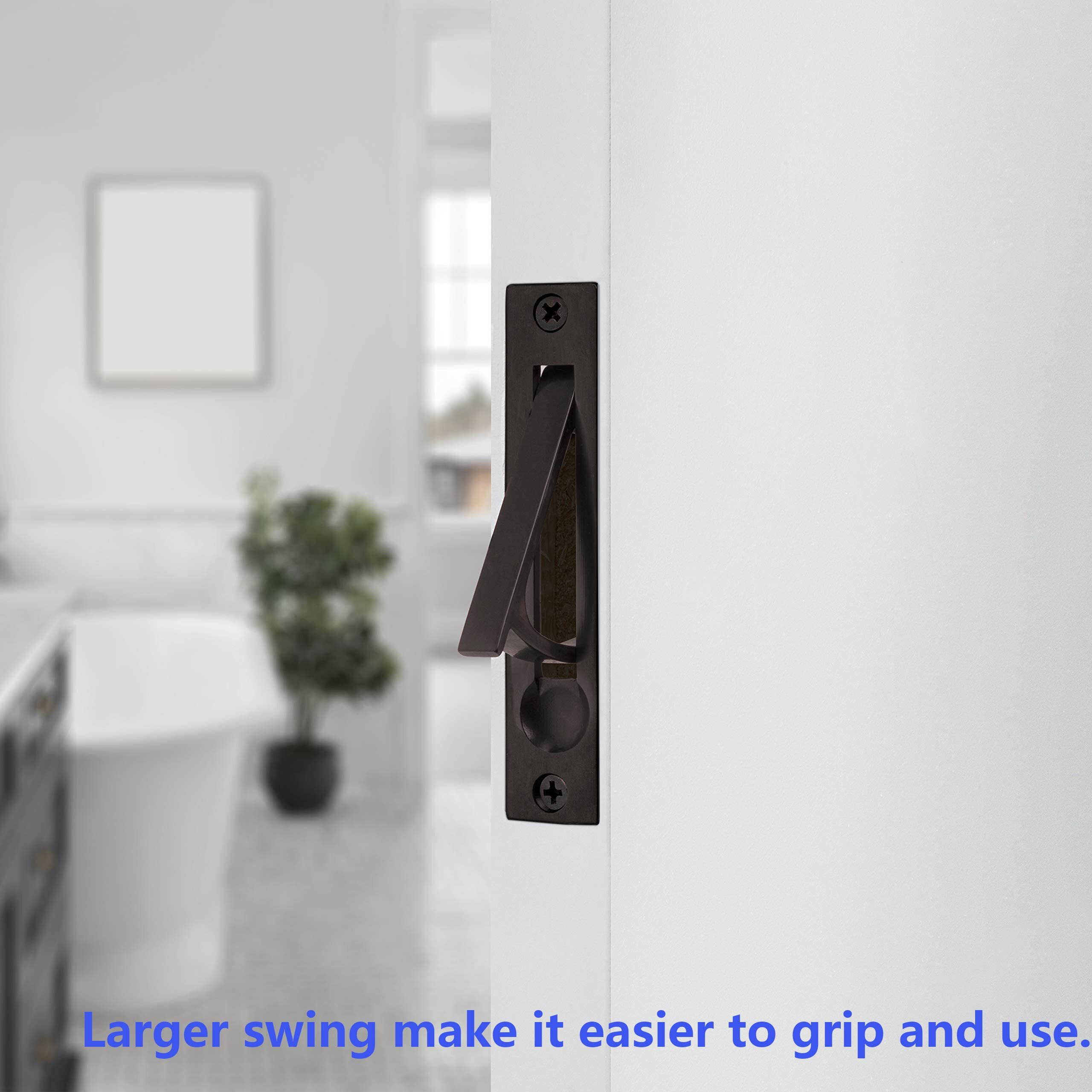 Dontay 2 Pack Pocket Door Lock With Key  Contemporary Entrance Sliding Barn Door Lock Latch  Recessed 2 Sided  2 3/8"" Backset  Flush Handles Hardware (Including Edge Pull  Matte Black  Square)