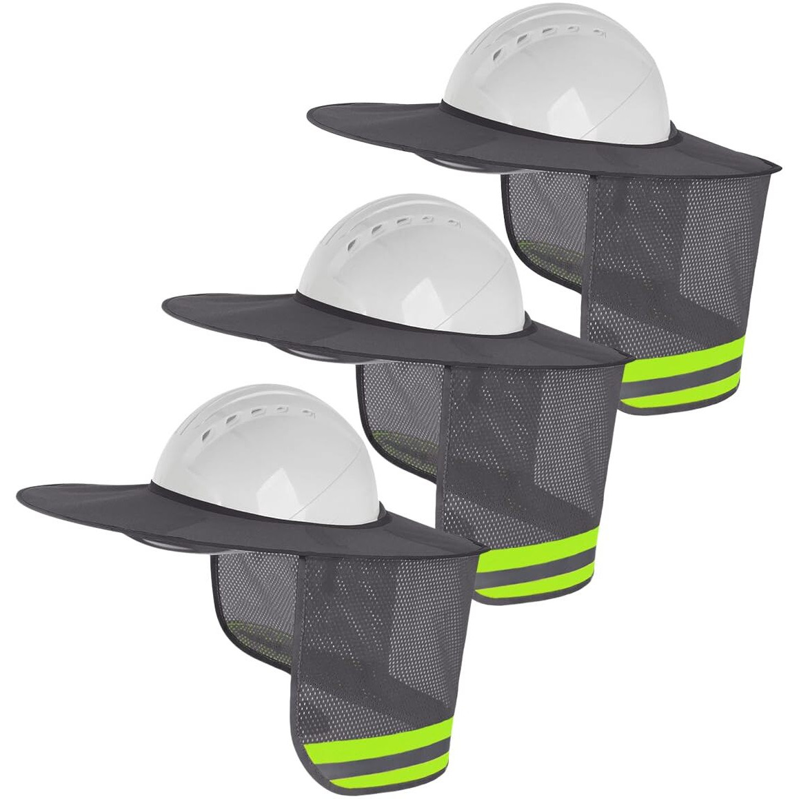 3 Pack Hard Hat Sunshield - Upgrade Full Brim Neck Sunshade Cover With Reflective Strip For Hardhats Gray