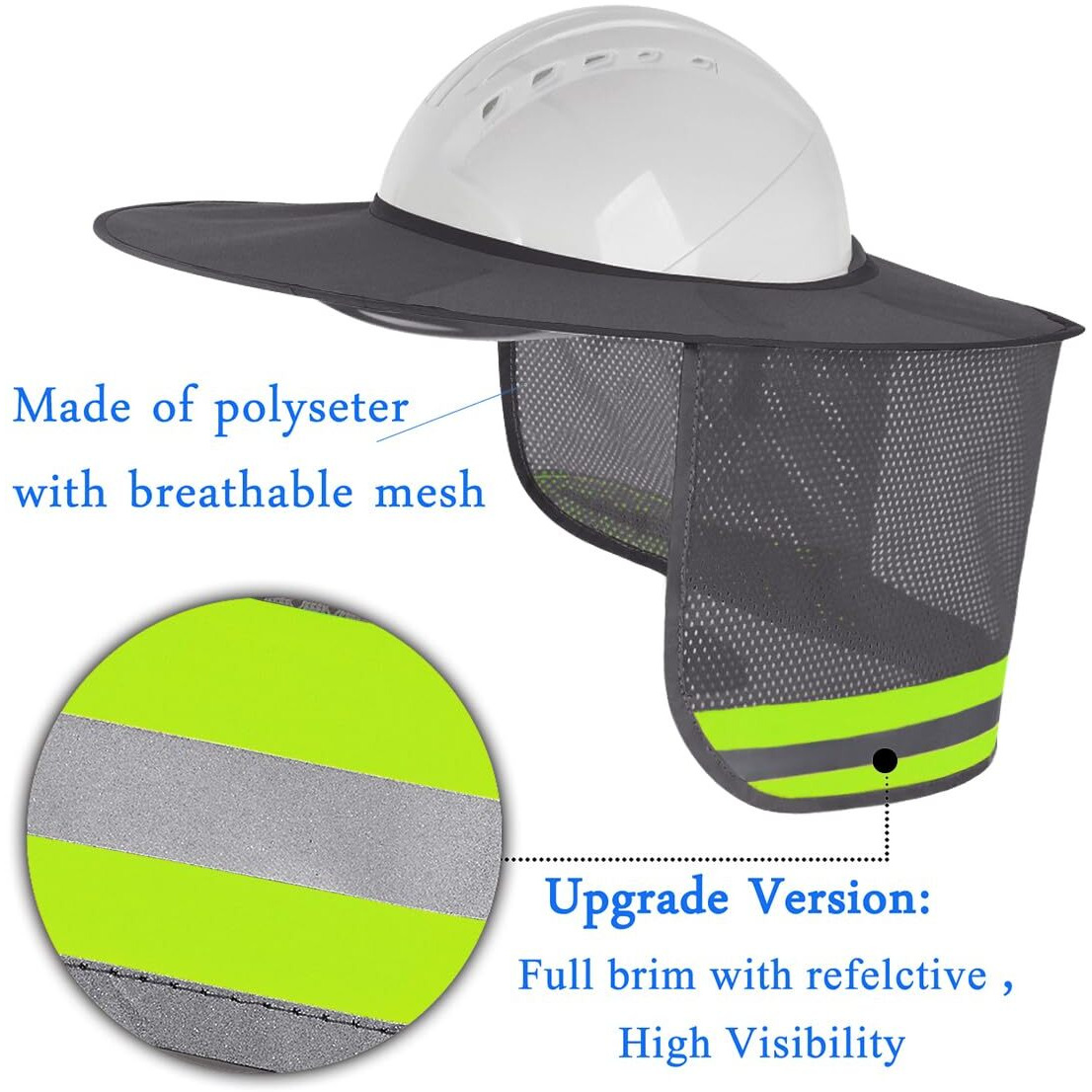 3 Pack Hard Hat Sunshield - Upgrade Full Brim Neck Sunshade Cover With Reflective Strip For Hardhats Gray