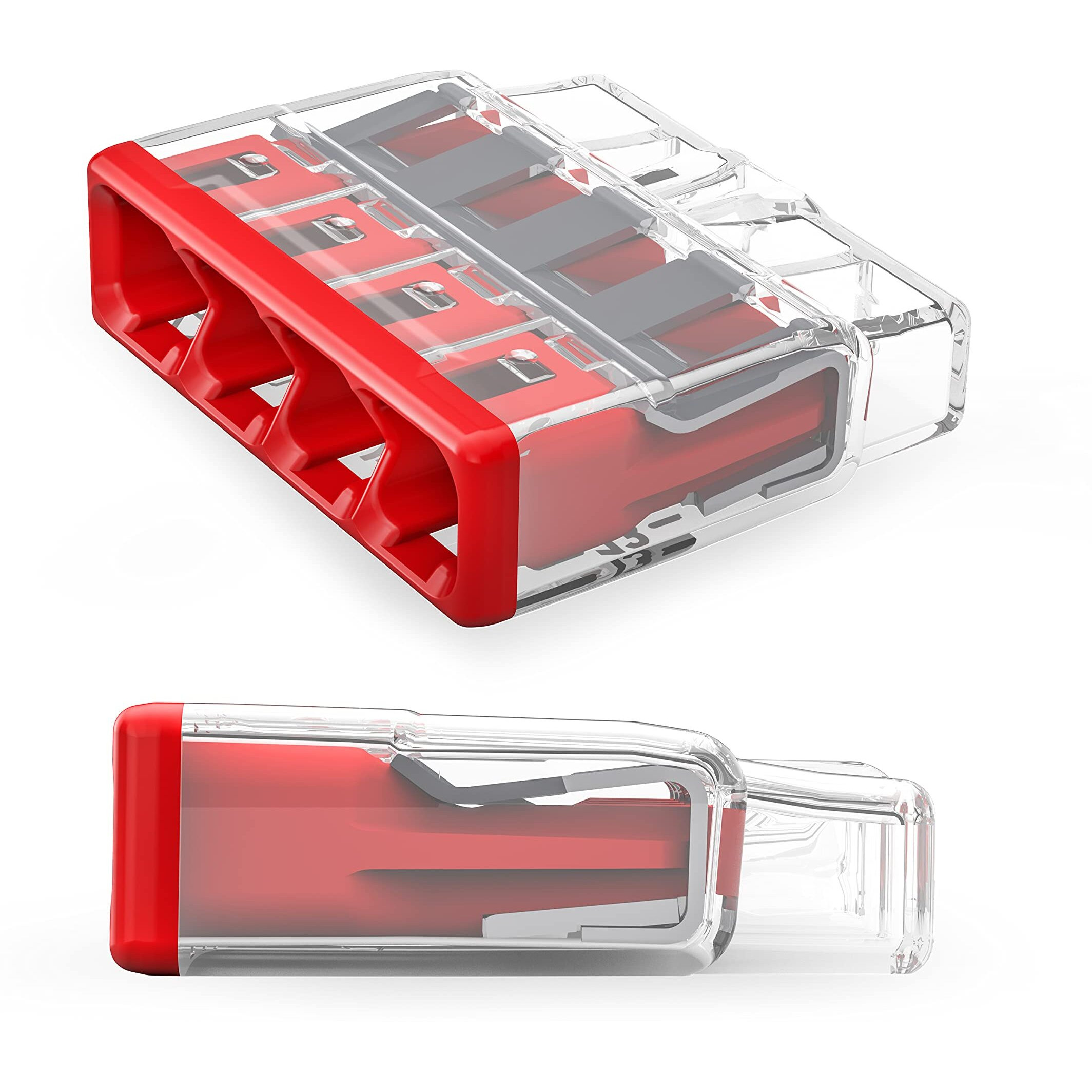 2773-404 | Wago Wall-Nuts Pushwire Splicing Connector | For Solid And Stranded Conductors | 4-Conductor | Red Cover | [Box Of 80 Pieces]