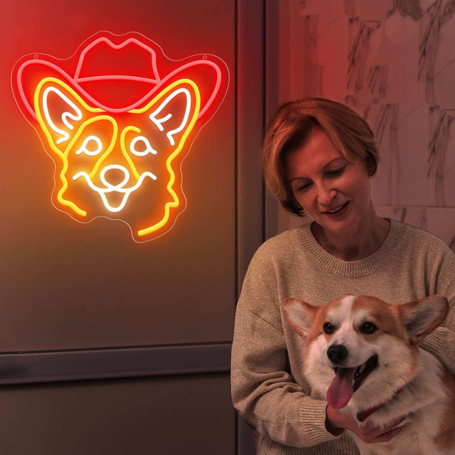 Zlooree Corgi Neon Signs For Wall Decor  Cute Dog Neon Sign Dimmable Cowboy Hat Neon Light Sign For Pet Shop Bedroom Party Decor  Animal Led Light Up Sign For Birthday Christmas Gifts Boys Girls