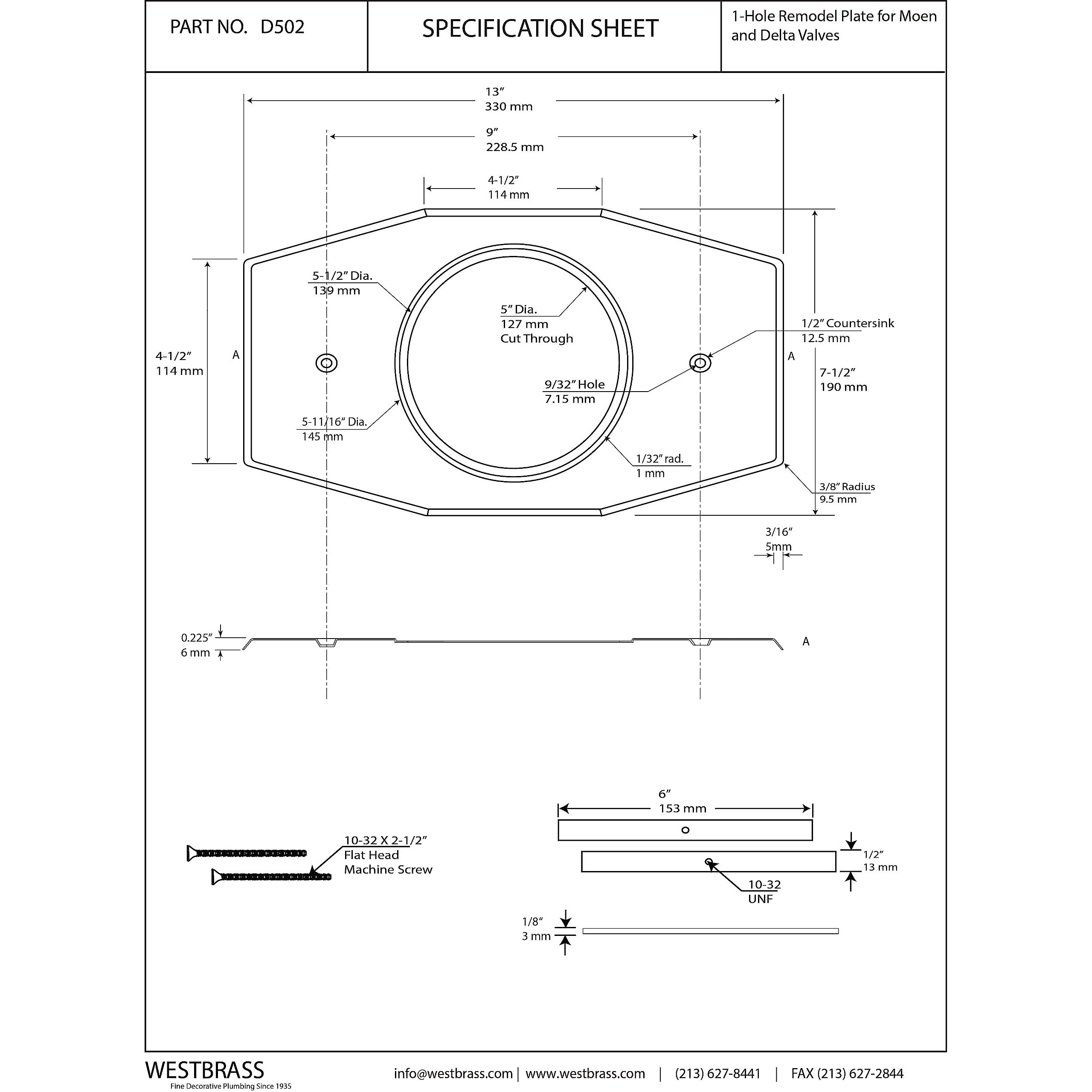 Westbrass D502-12 One-Hole Remodel Plate For Moen And Delta  Oil Rubbed Bronze