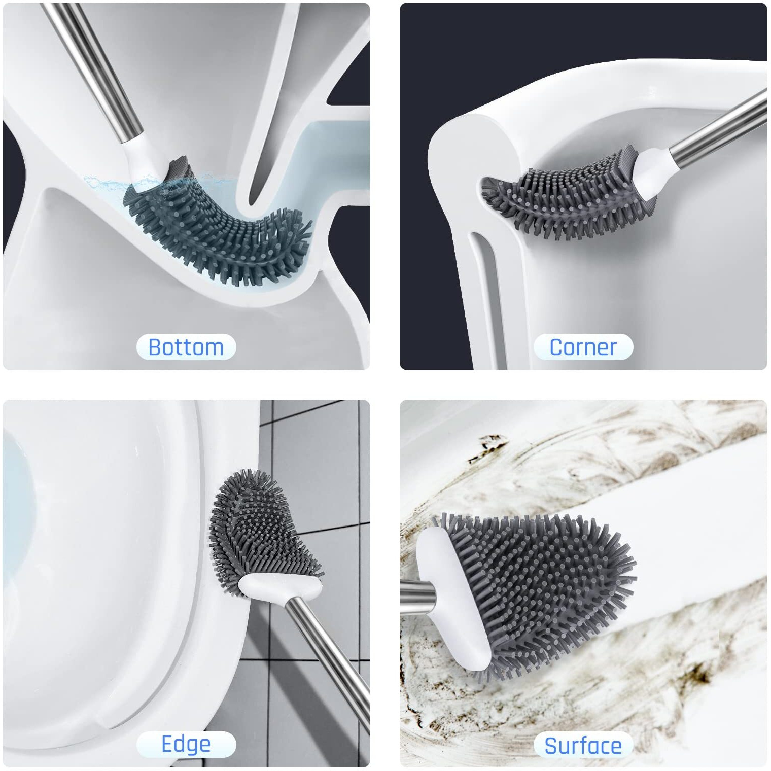 Sellemer Toilet Brush And Holder Set For Bathroom  Flexible Toilet Bowl Brush Head With Silicone Bristles  Compact Size For Storage And Organization  Ventilation Slots Base (3 Pack  Multicolor)