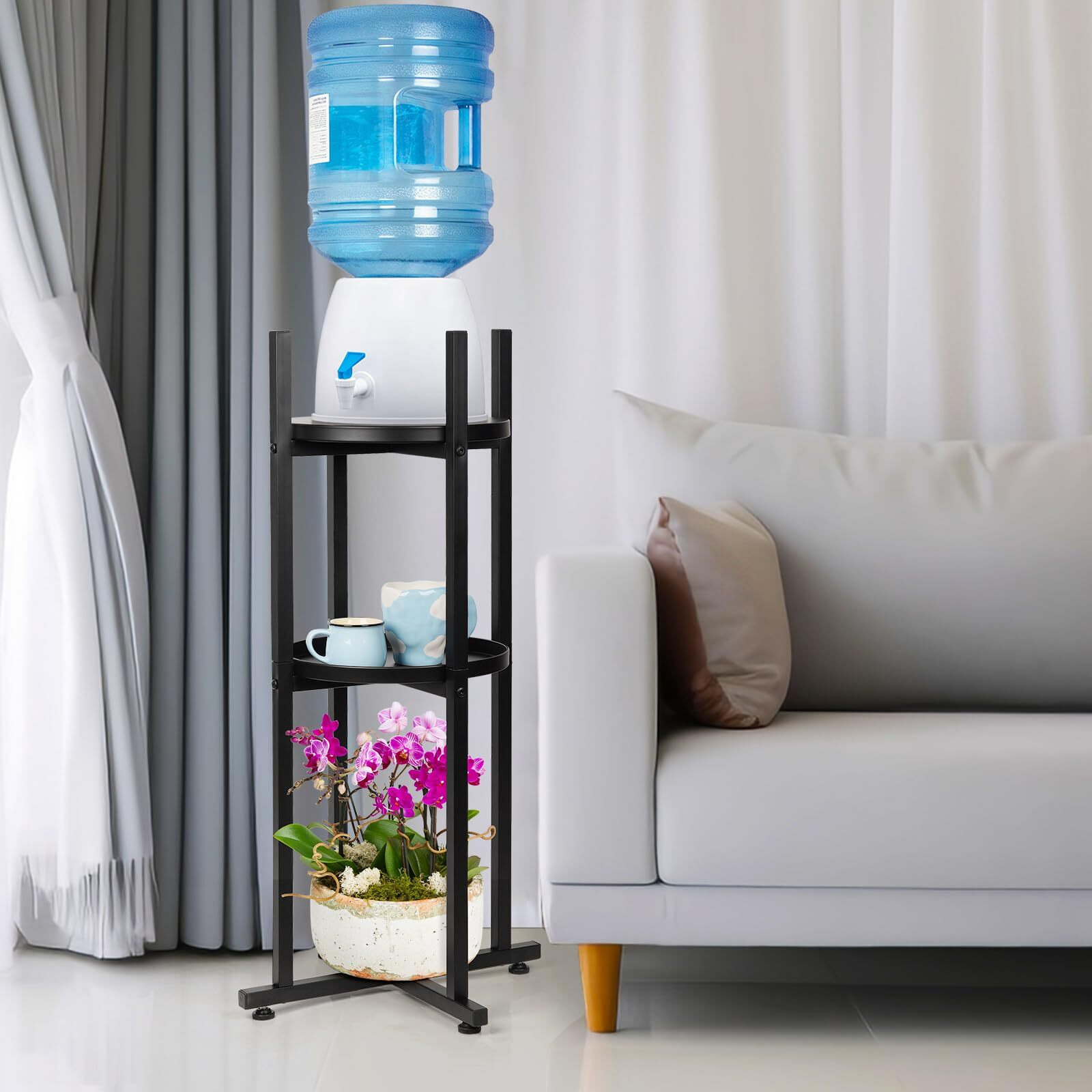 Retyion Water Dispenser Stand 5 Gallon Water Jug Stand Sturdy Water Stand(32.8"" Hight-11.2"" Wide) Water Jug Stand With 2 Round Shelfs For 1-5 Gallon Water Bottles/Crocks  Water Jug And Plant Stand