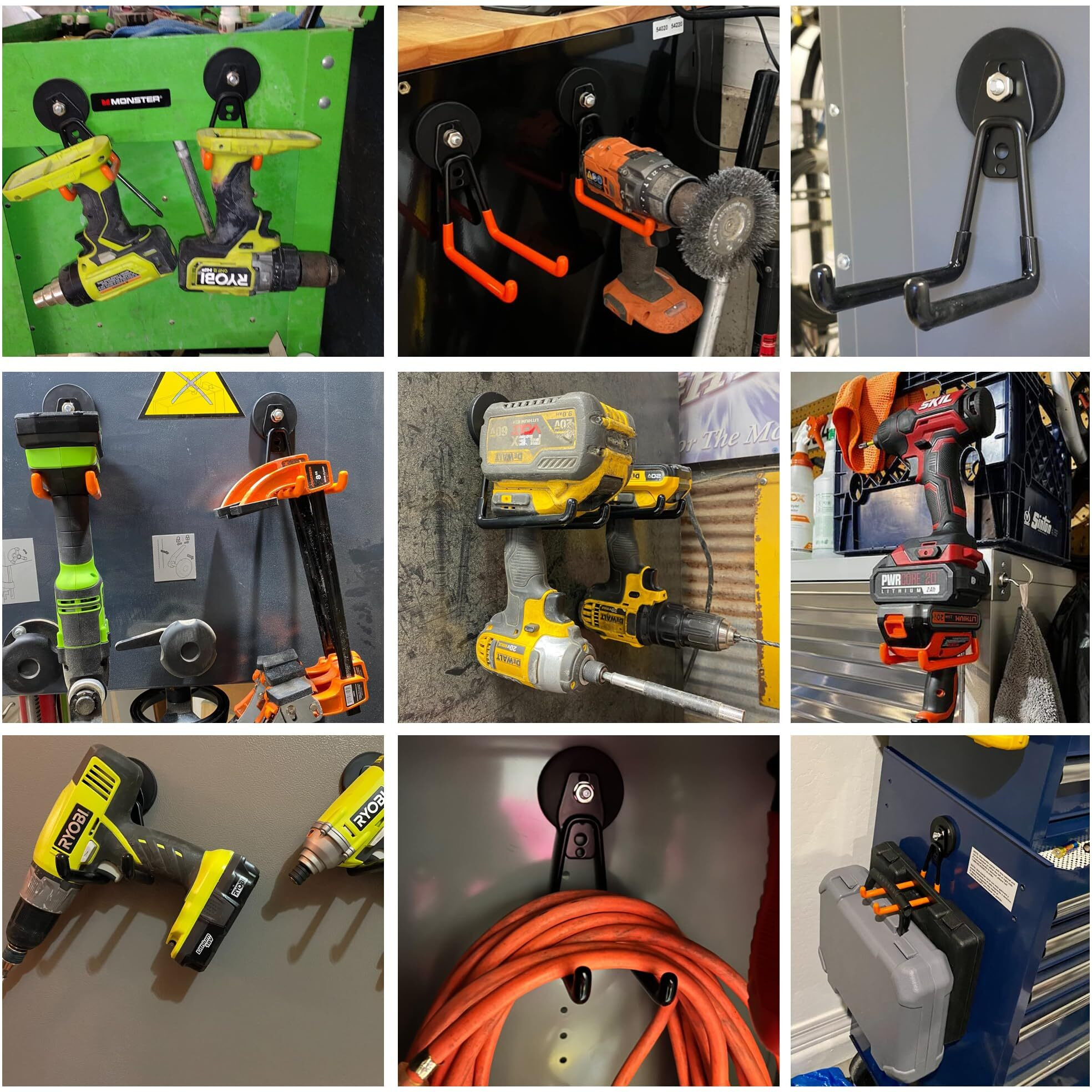 Ulibermagnet Magnetic Power Tool Organizer Cordless Drill Garage Hooks Heavy Duty Large & Strong Manget With Hooks For Garage Workshop Organization 2 Pack Tool Hooks For Drill Garden Tool(Orange)