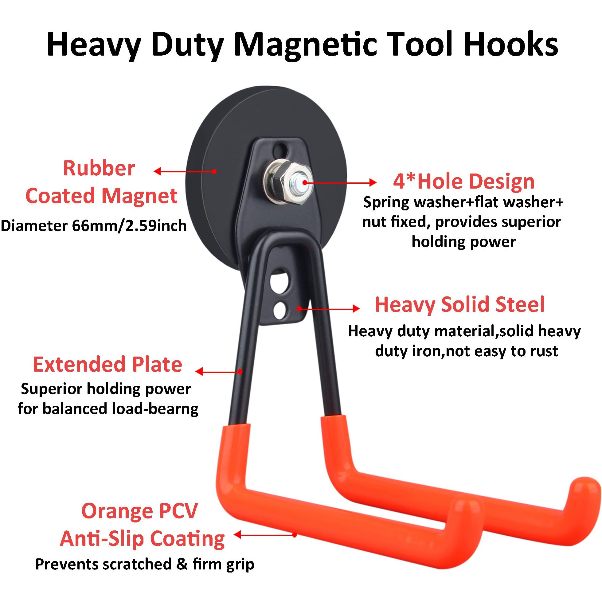 Ulibermagnet Magnetic Power Tool Organizer Cordless Drill Garage Hooks Heavy Duty Large & Strong Manget With Hooks For Garage Workshop Organization 2 Pack Tool Hooks For Drill Garden Tool(Orange)