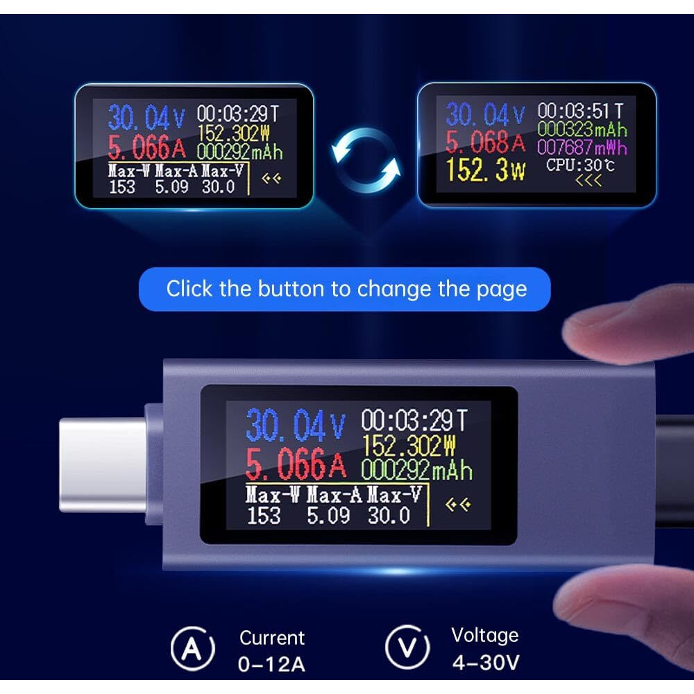 Diymore Usb C Power Meter Testers Usb C Tester Power Meter Color Screen Digital Multimeter Voltage Current Tester Usb Battery Checker Usb Voltage Current Voltmeter Usb Mobile Tester Usb Power Tester