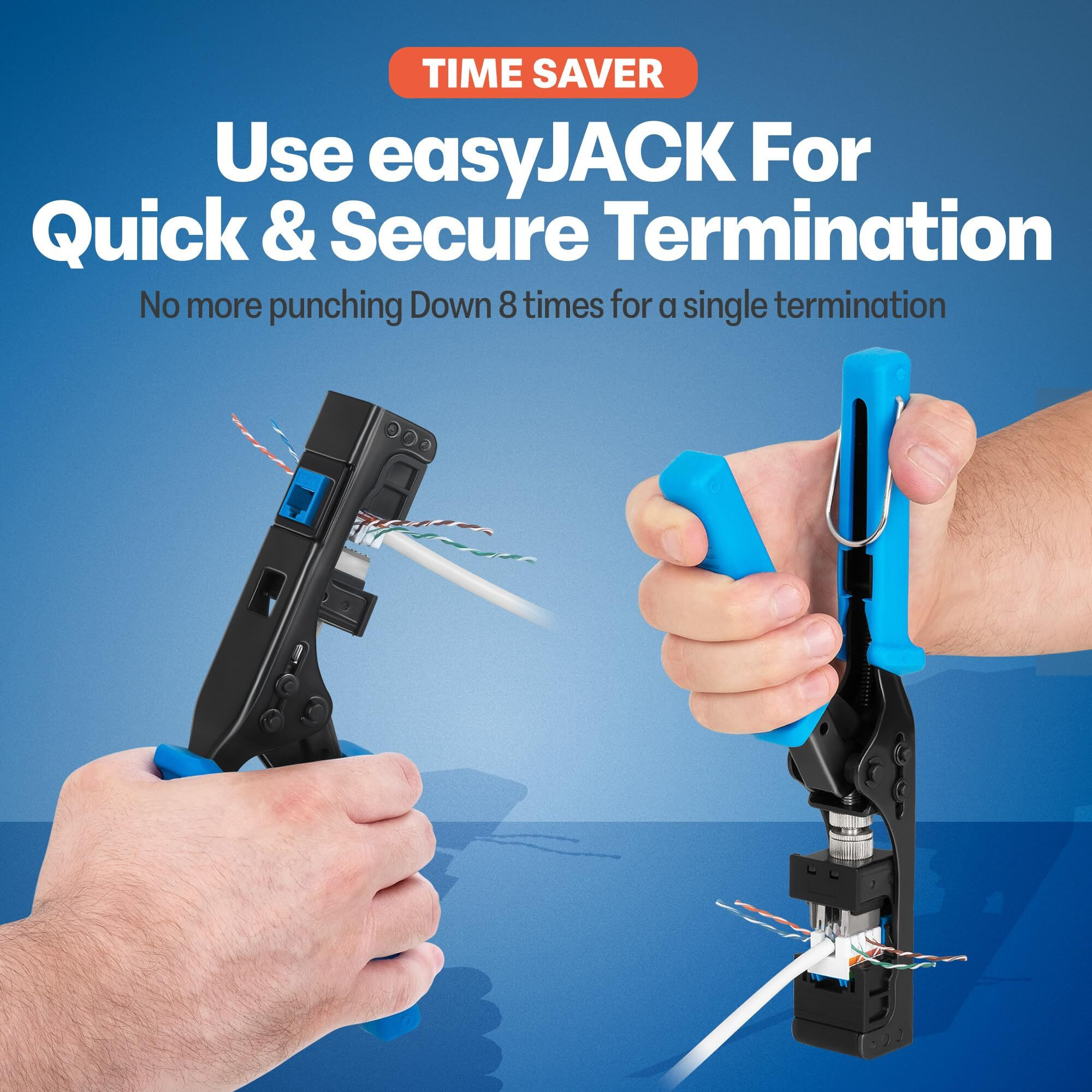 Everest Media Solutions Easyjack - 90 Angled Speed Termination Tool - With 10 Blue & 10 White Cat6 Keystone Jacks - Additional Jacks Are Available - (B087N7Qqd2)
