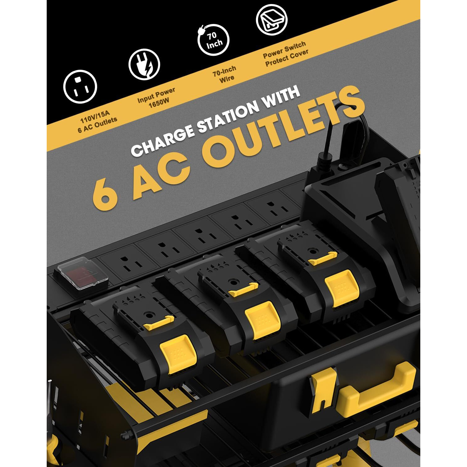 Wellmall Power Tool Charging Station - 3 Layer Wall Mount Power Tool Organizer With Charging Station For Power Drill  6Ac Outlets  Great As Heavy Duty Tool Rack & Tool Holder For Garage Organization