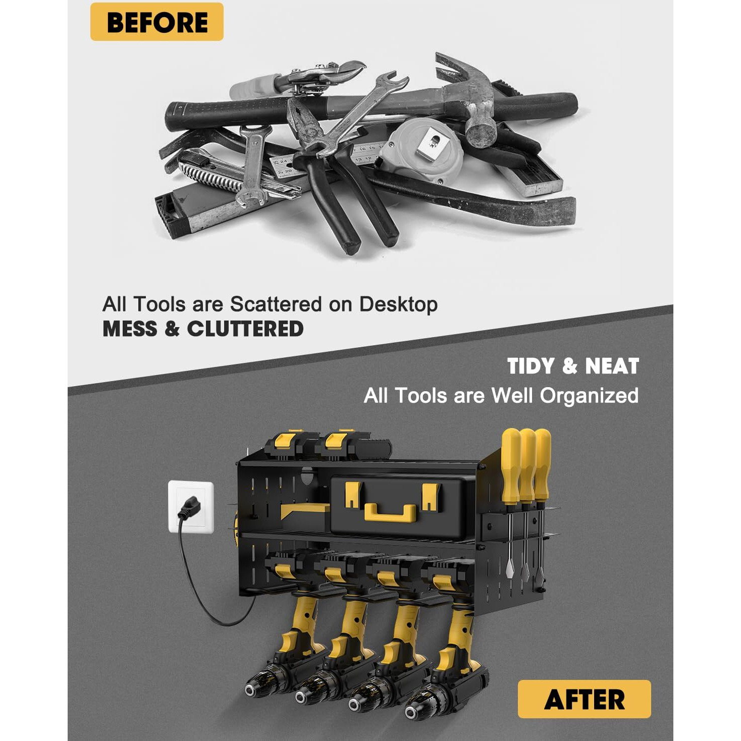 Wellmall Power Tool Charging Station - 3 Layer Wall Mount Power Tool Organizer With Charging Station For Power Drill  6Ac Outlets  Great As Heavy Duty Tool Rack & Tool Holder For Garage Organization
