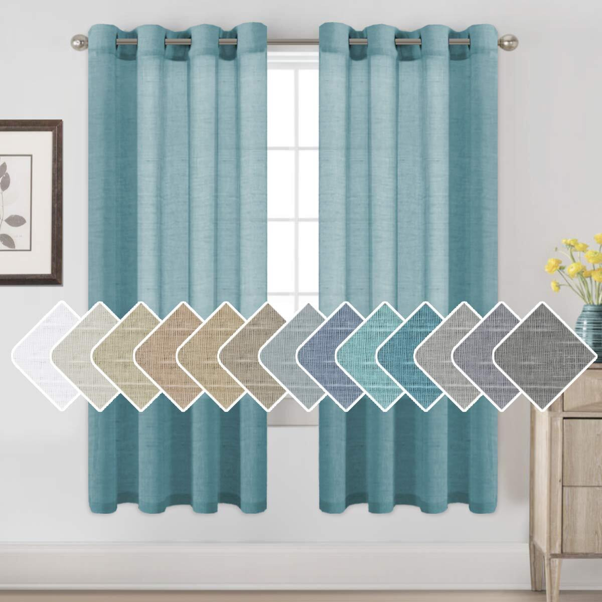 H.Versailtex Linen Curtains Privacy Protection Home Fashion Natural Linen Rich Quality Curtain Semi-Sheer Multi Size 52X72 - Inch/Nickel Grommet Top Linen Curtain Panels (Set Of 2  Turquoise)
