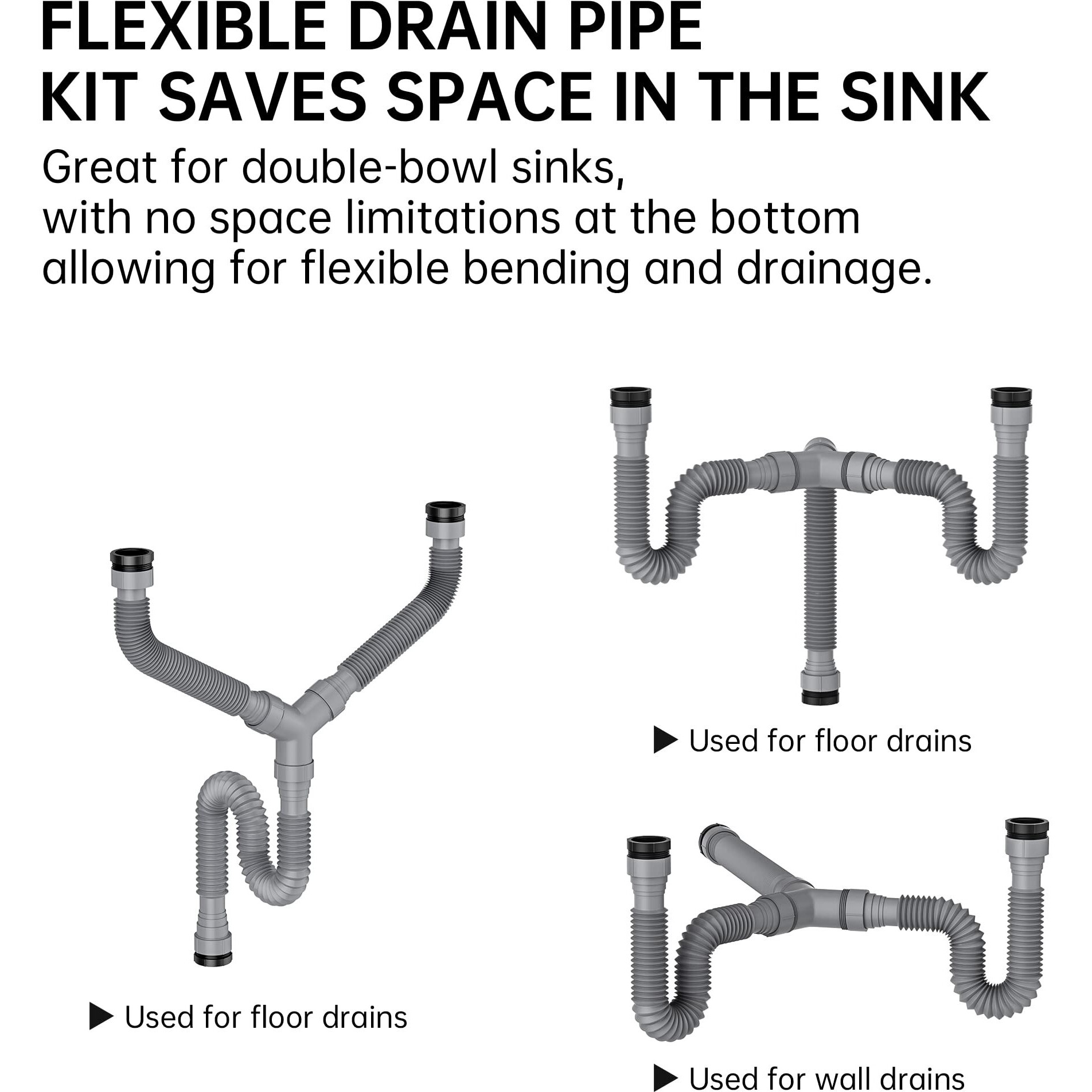 Saint Nieve Flexible Expandable P-Trap Kit For Double Kitchen Sink Drain - Fits 1 1/2"" Or 1 1/4"" Pipes-Complete With Sealing Ring  Tape  And Tubing - Perfect For Kitchen  Bathroom  And Restroom Use