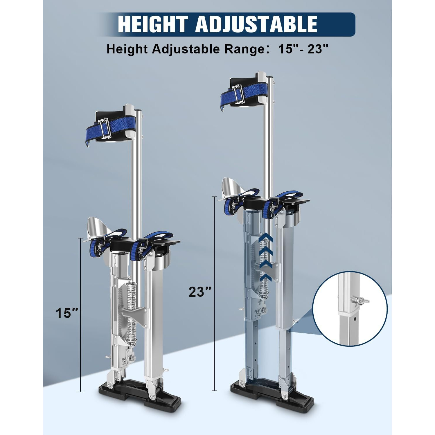 Drywall Stilts  15""-23"" Stilts For Adults Adjustable Heights Aluminum Work Stilts With Protective Knee Pads For Sheetrock Drop Ceiling Painting Painter Exterior Wall Painting And High Shrub Trimming