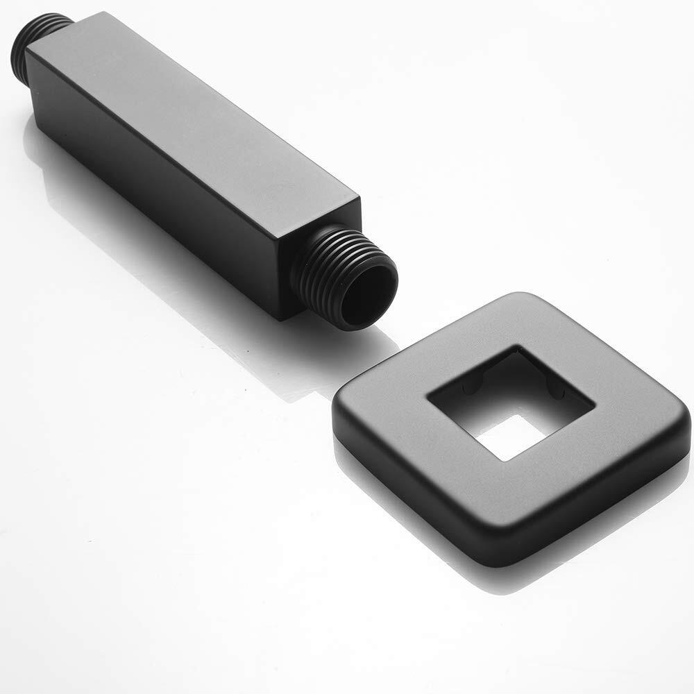 Katais Matte Black Shower Arm With Flange Square Stainless Steel Ceiling Mounted Shower Extension Arm Pipe For Rainfall Shower Head  4 Inch