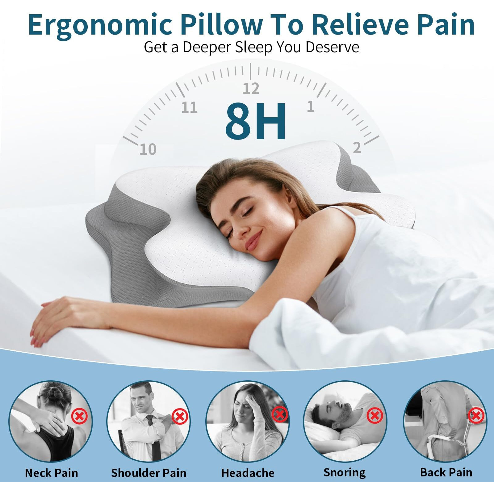 Cervical Neck Pillow - Cooling Pillow For Neck Pain Relief  Ergonomic Contour Side Sleeper Pillow For Sleeping  Orthopedic Memory Foam Pillows For Back & Stomach Sleepers With Pillowcase