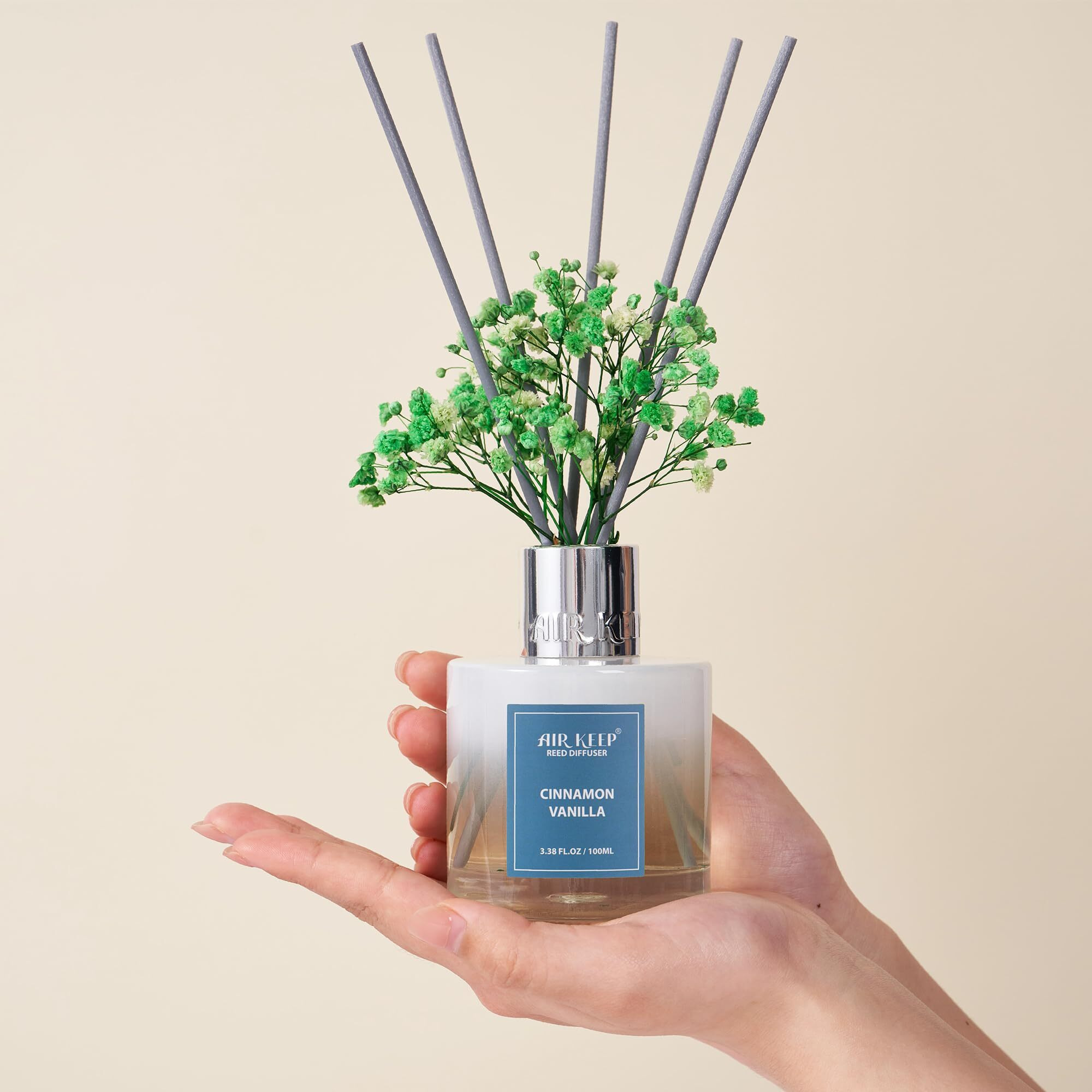 Airkeep Reed Diffuser Set 3.38 Fl Oz (100 Ml) - Cinnamon Vanilla Oil Diffusers With 8 Reed Sticks  Home Fragrance Reed Diffuser For Bathroom Shelf Decor