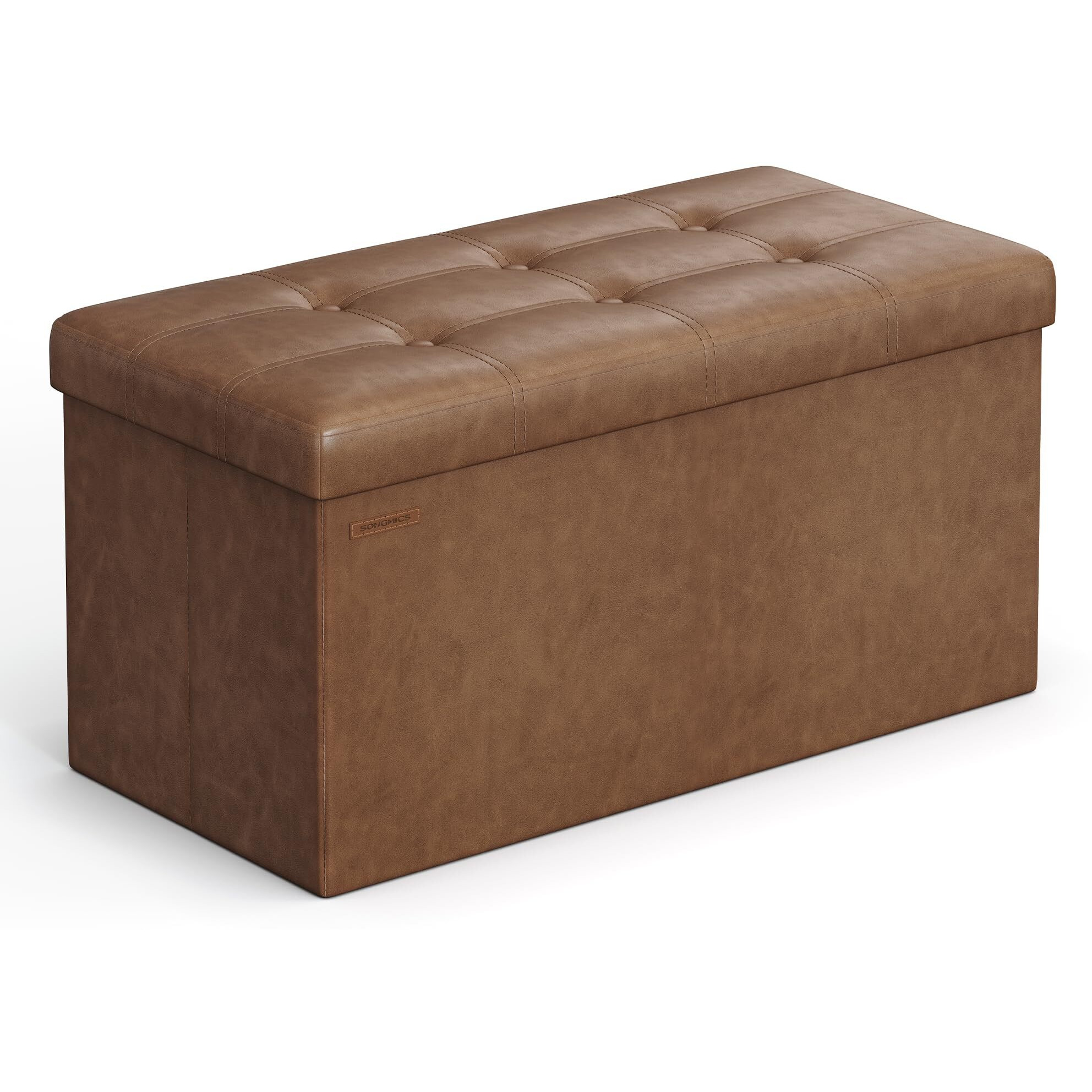 Songmics Storage Ottoman Bench  Foldable Ottoman Foot Rest  15 X 30 X 15 Inches  End Of Bed Bench  Storage Chest  Load Up To 660 Lb  For Living Room  Bedroom  Entryway  Coffee Brown Ulsf040K11