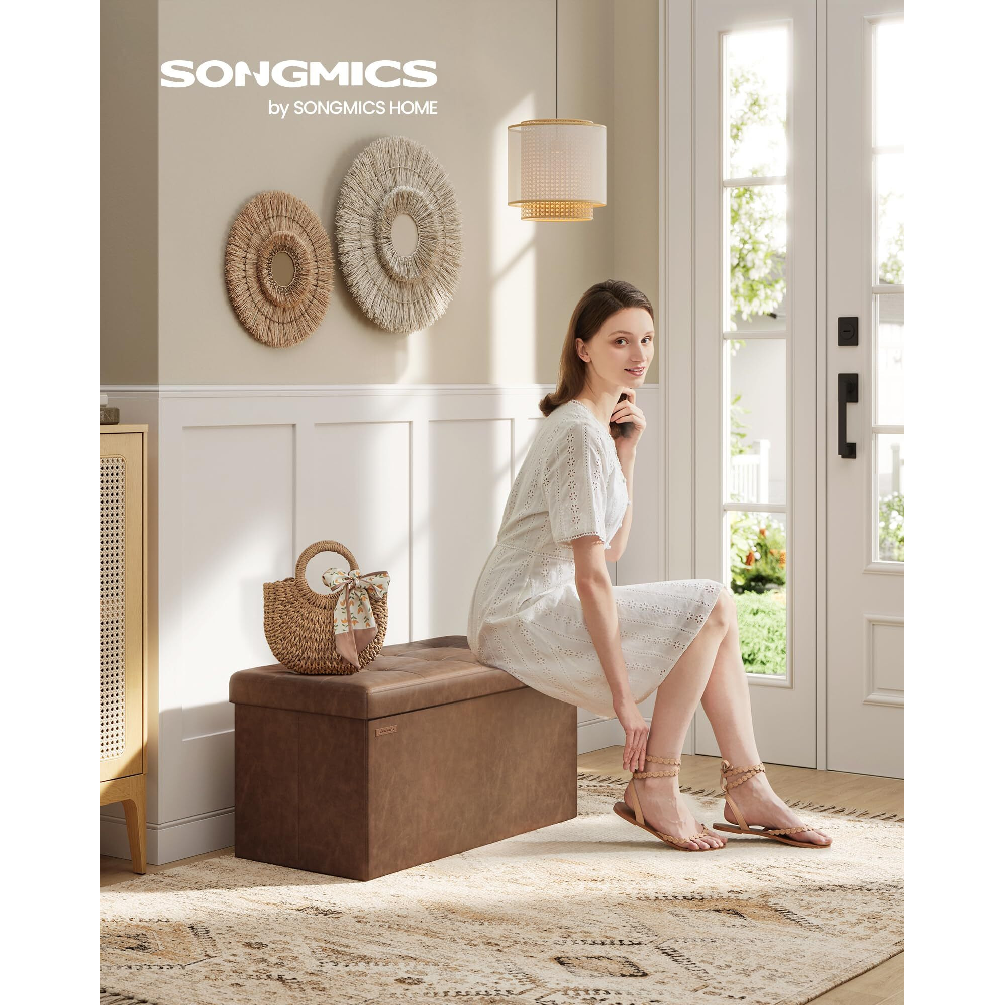 Songmics Storage Ottoman Bench  Foldable Ottoman Foot Rest  15 X 30 X 15 Inches  End Of Bed Bench  Storage Chest  Load Up To 660 Lb  For Living Room  Bedroom  Entryway  Coffee Brown Ulsf040K11