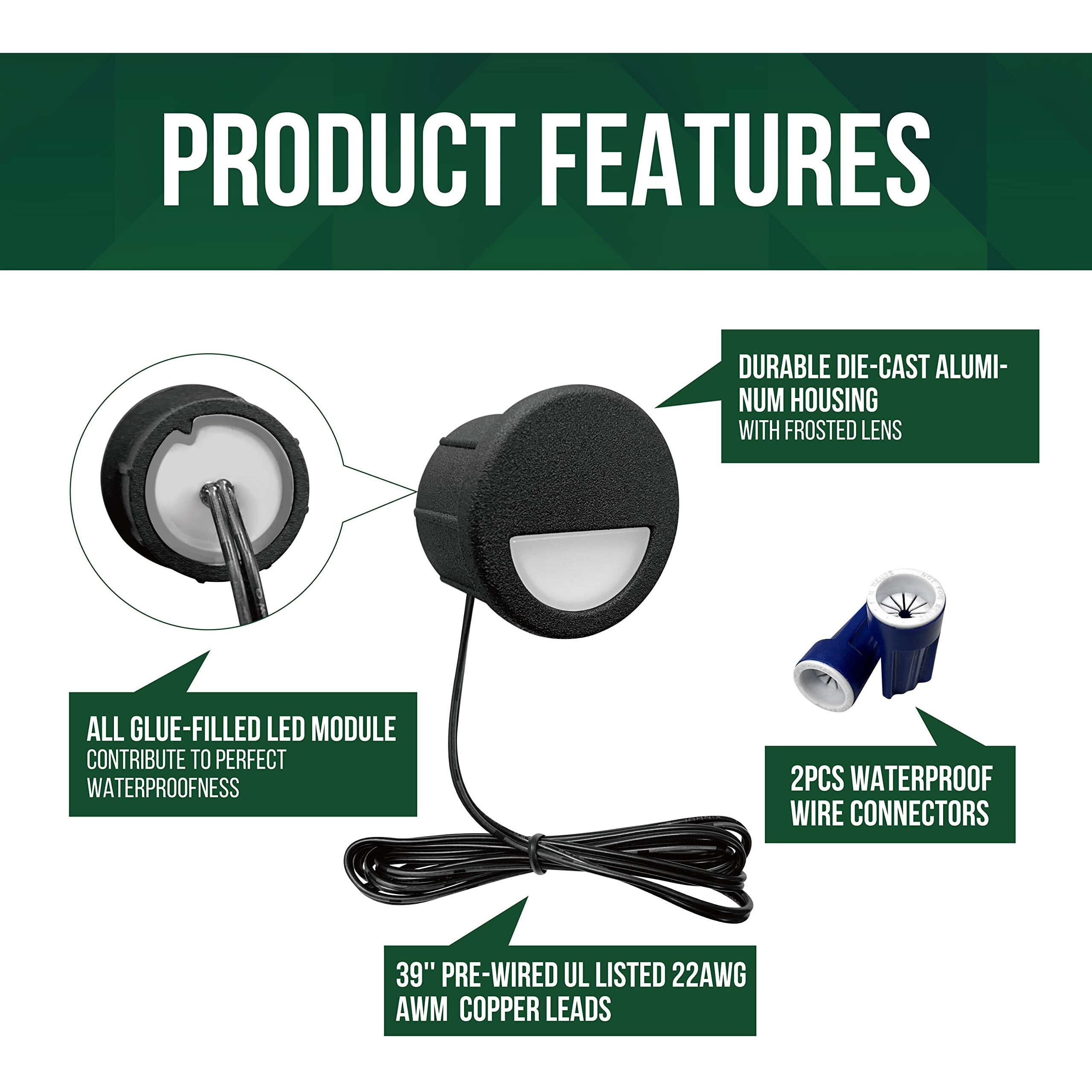 Gkoled 12 Pack Recessed Low Voltage Led Step Riser Light  Diameter 1"" Mini Size Landscape Lighting For Outdoor Deck Stair Railing Post  12V 3000K  Die-Cast Aluminum  Black Powder Coated  Ul-Listed