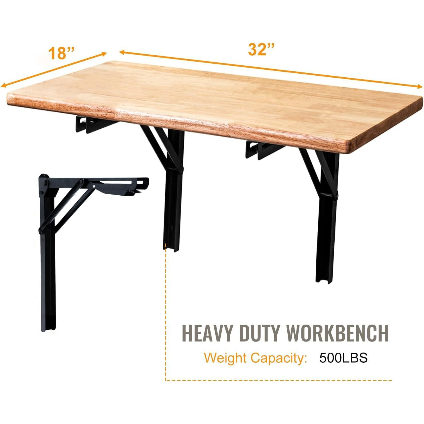 Wallmaster Wall Mounted Folding Workbench Heavy Duty Fold Down Table Utility Bench Solutions Laundry Shelf Wall Desk With Metal Shelf Bracket (32 X 18)