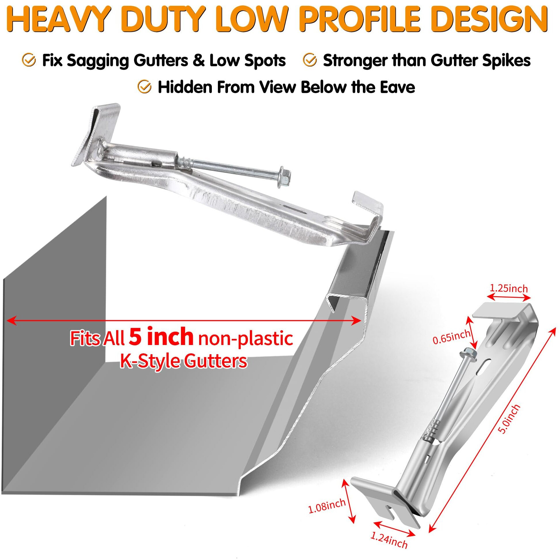 5"" 25 Pack Gutter Hangers  Heavy Duty Hidden Rain Gutter Brackets Fastener With Pre-Inserted Screw  Aluminum Gutter Brackets For Repairing Sagging Rain Gutters