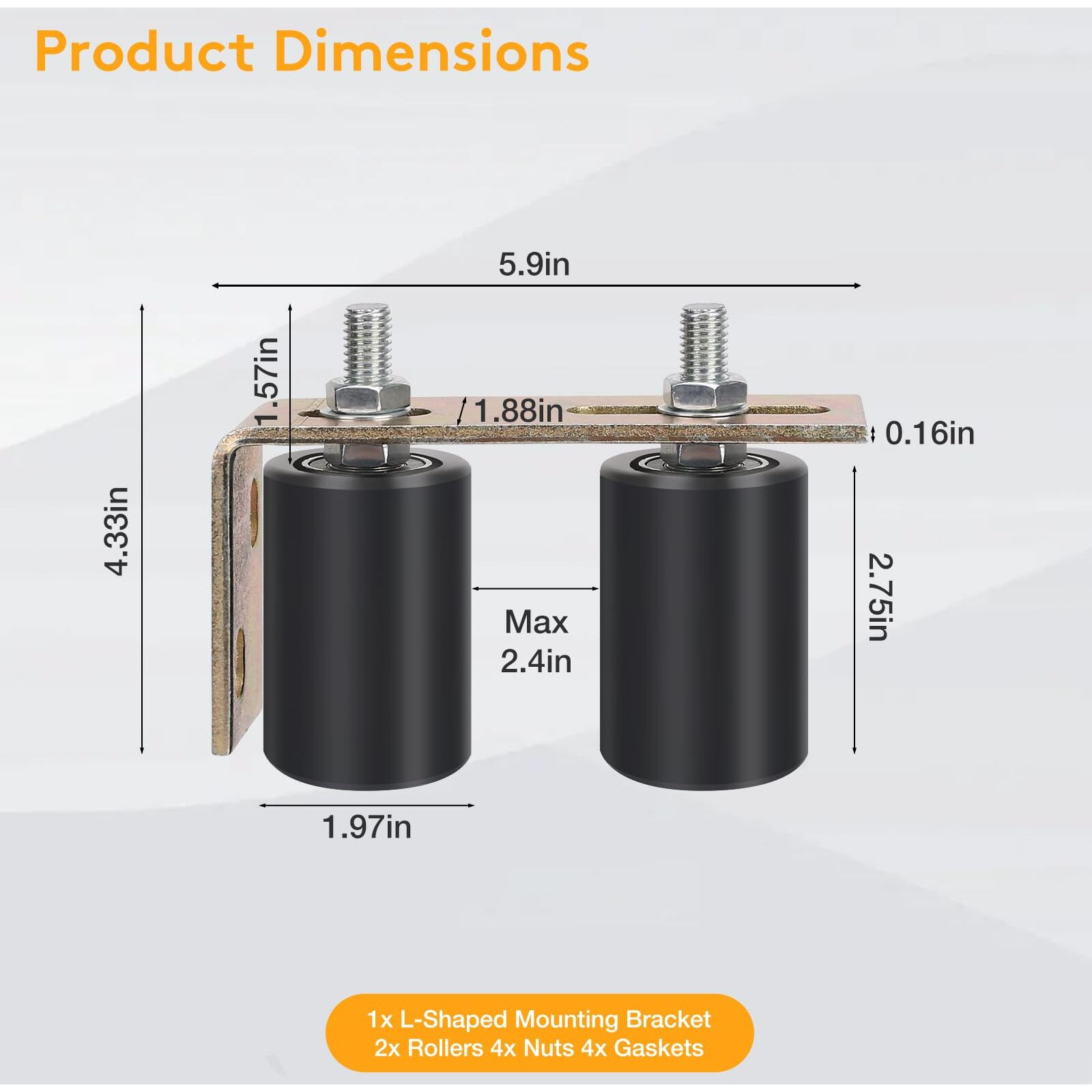 Gate Roller Guide Sliding Gate Hardware With L-Sliding Gate Brackets Sliding Gate Kit 2-3/4"" Universal Adjustable Heavy Duty Sliding Gate Rollers Rolling Gate Hardware Kit