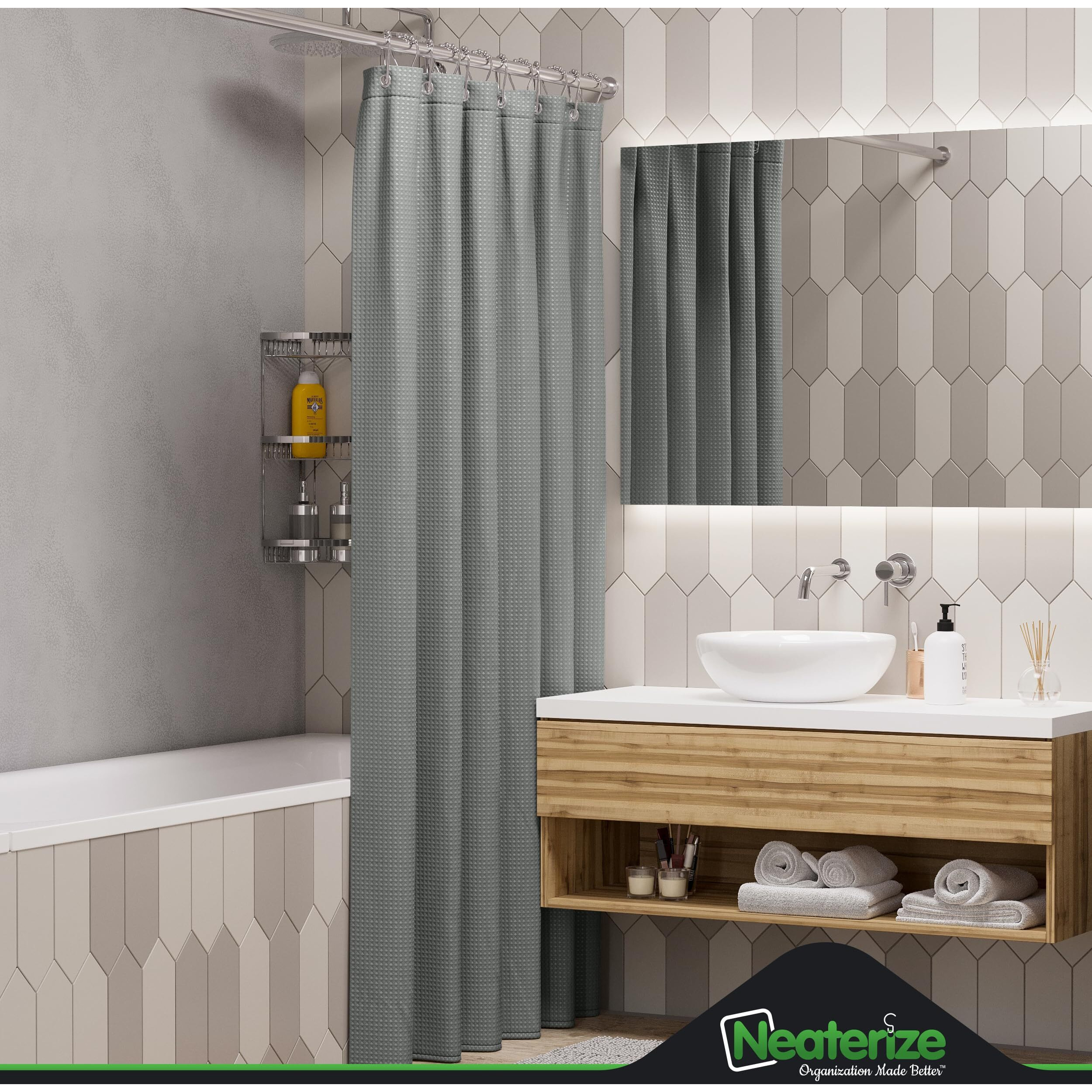 Neaterize Shower Curtain Grey - Hotel Style Grey Shower Curtains For Bathroom With Waffle Design  72X78 Inches - Fabric Shower Curtain - Cortinas De Bao Elegantes