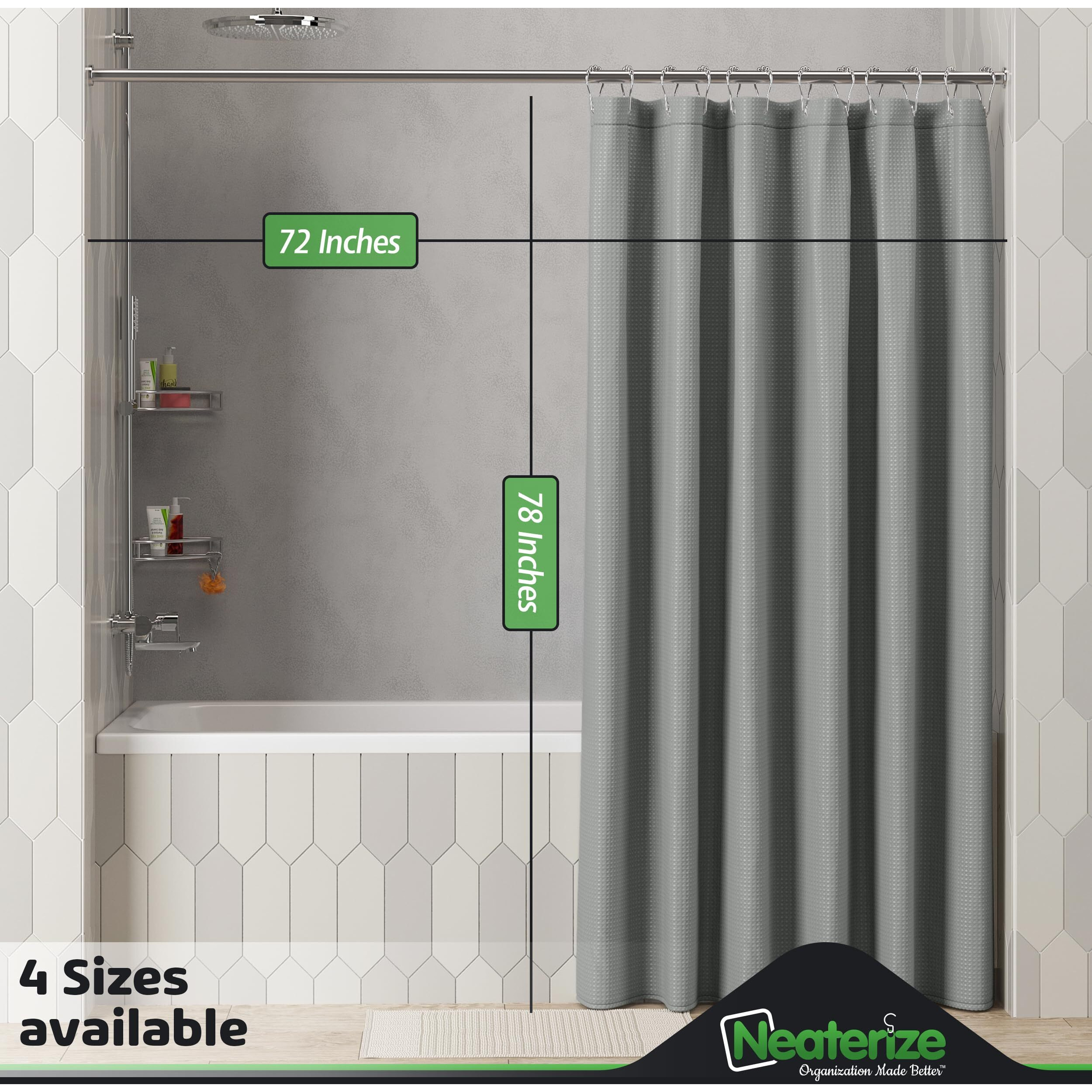 Neaterize Shower Curtain Grey - Hotel Style Grey Shower Curtains For Bathroom With Waffle Design  72X78 Inches - Fabric Shower Curtain - Cortinas De Bao Elegantes
