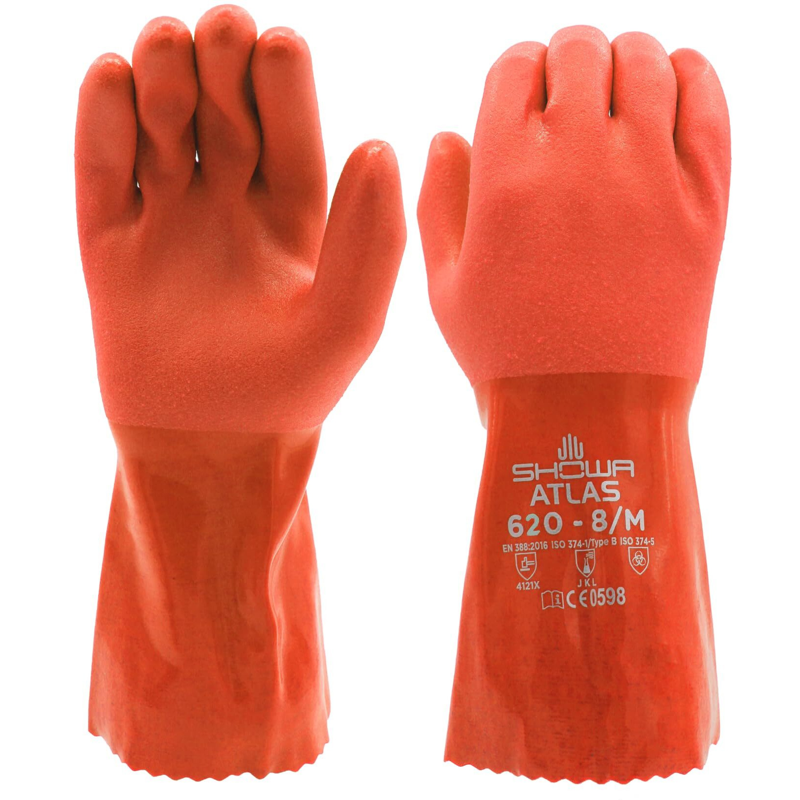 Showa - 620L-09 Atlas 620 Fully Coated Double-Dipped Pvc Glove  Seamless Knitted Liner  Chemical Resistant  12"" Length  Large (Pack Of 12 Pairs) Orange