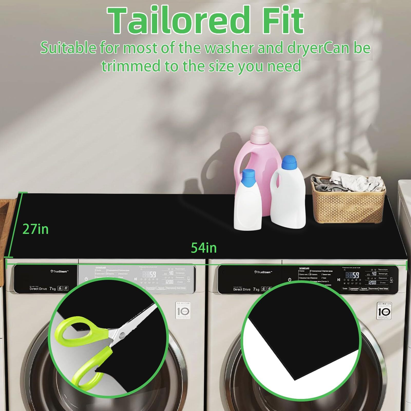 54'' X 27'' Washer And Dryer Covers For The Top  Non-Slip Washing Machine Cover  Diatomite Washer Dryer Top Protector Mat For Laundry Kitchen Home Black